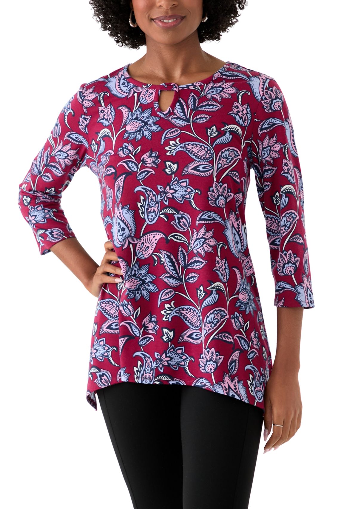 Womens 3/4 Sleeve Keyhole Detail Printed Top 