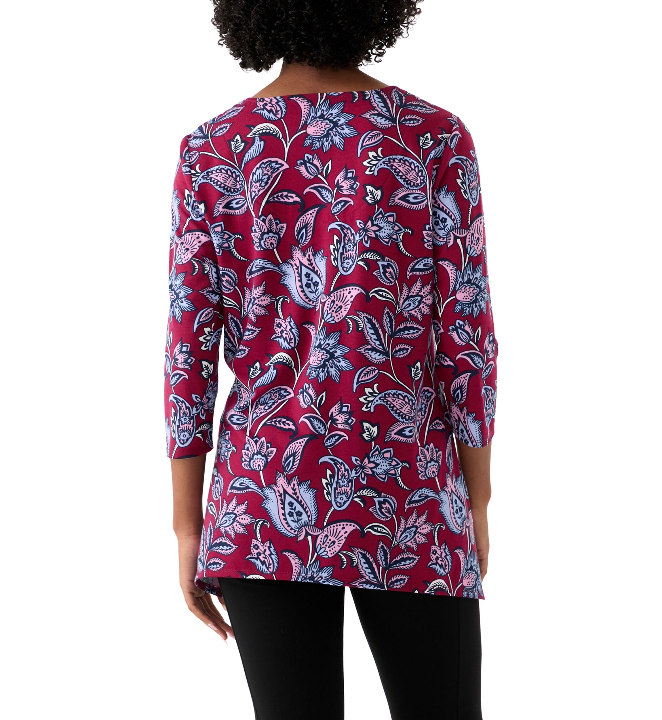 Womens 3/4 Sleeve Keyhole Detail Printed Top 