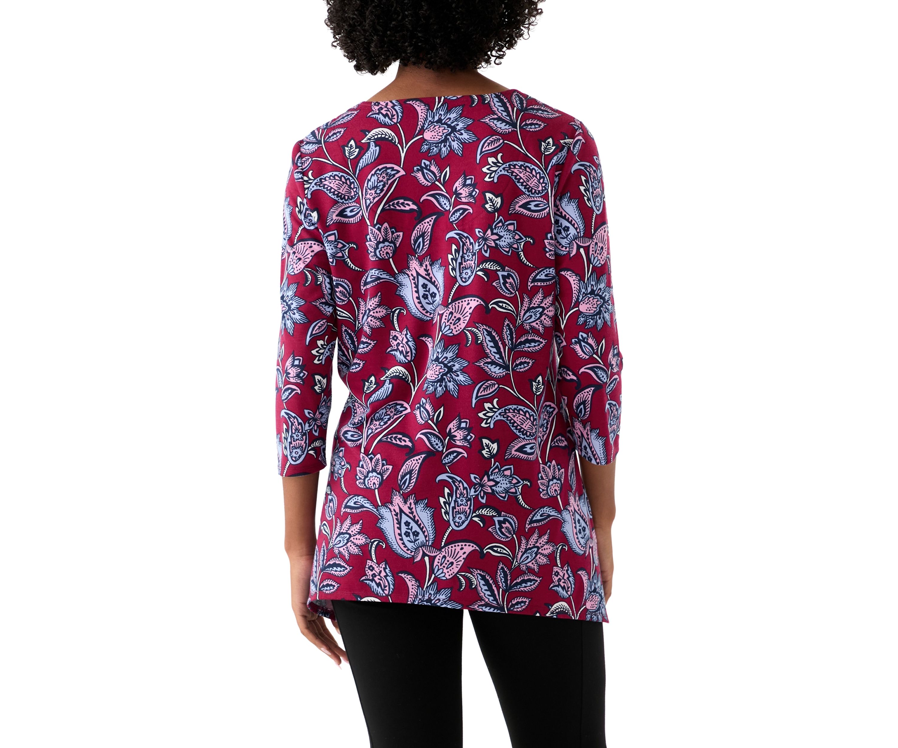 Womens 3/4 Sleeve Keyhole Detail Printed Top 