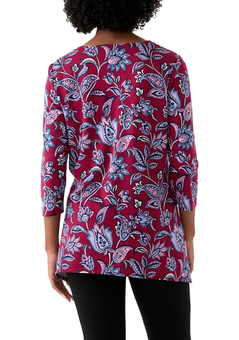 Womens 3/4 Sleeve Keyhole Detail Printed Top 