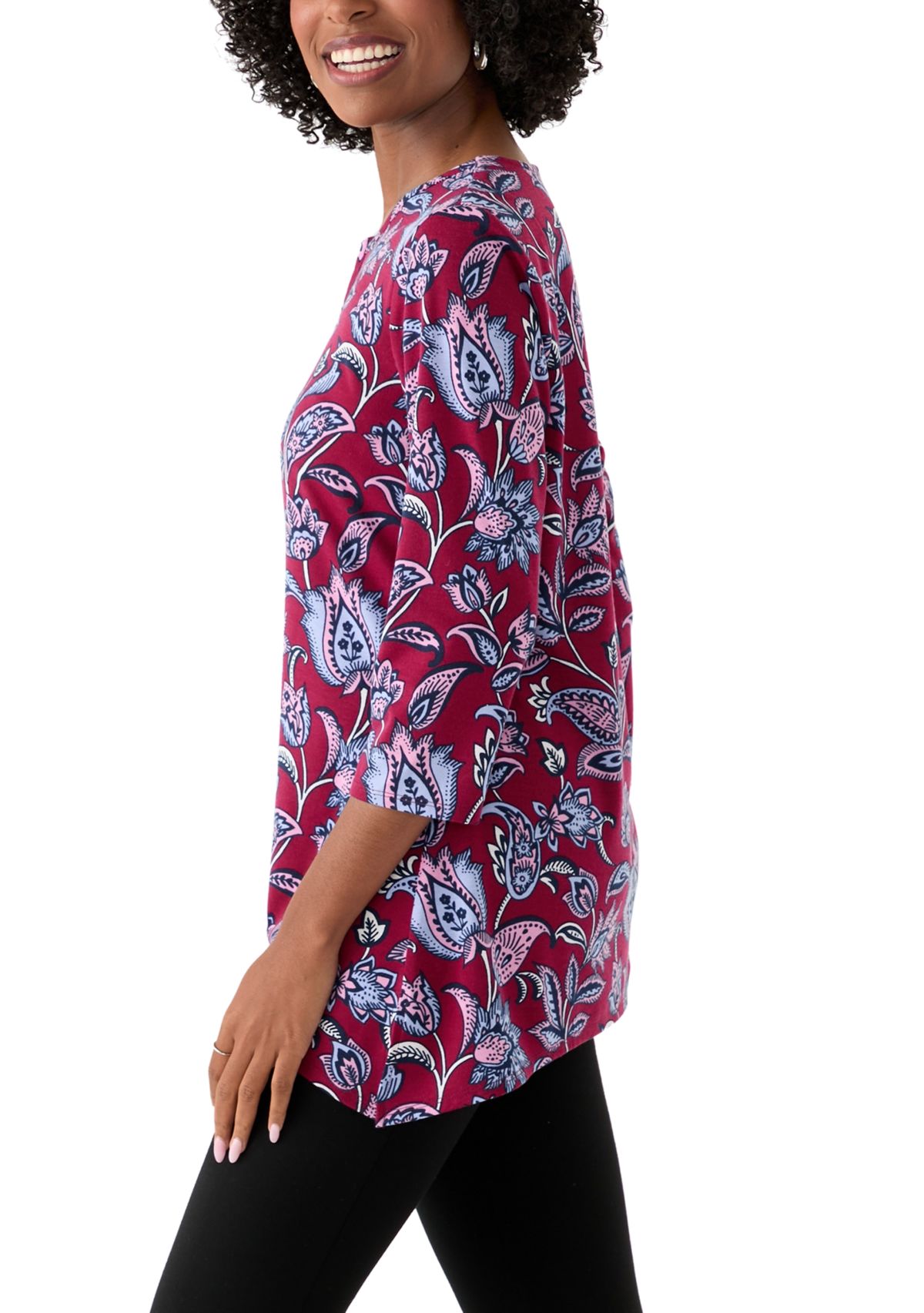 Womens 3/4 Sleeve Keyhole Detail Printed Top 