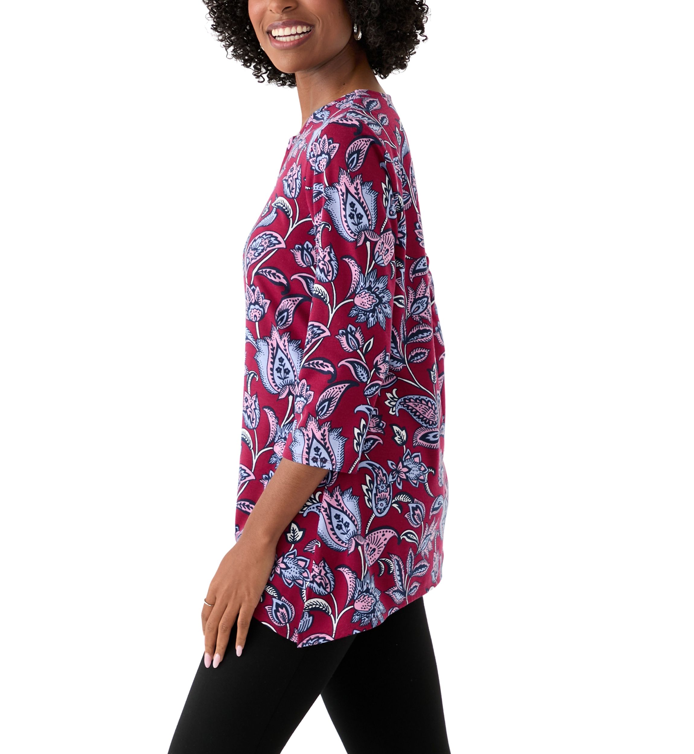 Womens 3/4 Sleeve Keyhole Detail Printed Top 