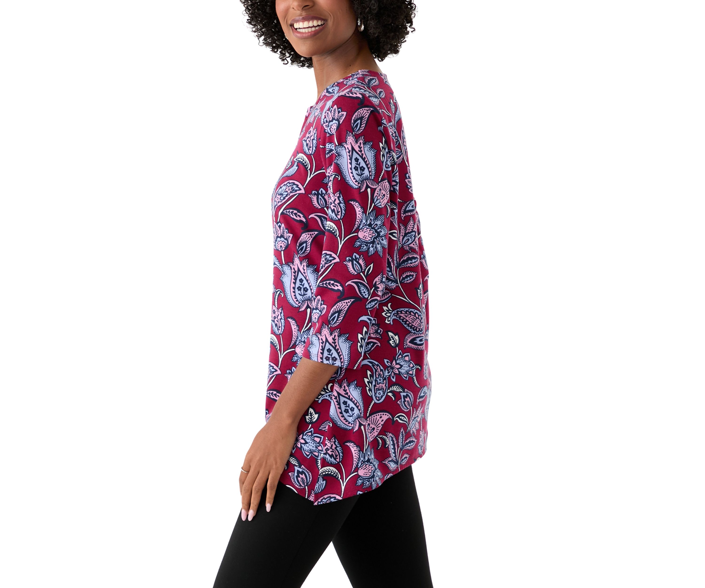 Womens 3/4 Sleeve Keyhole Detail Printed Top 