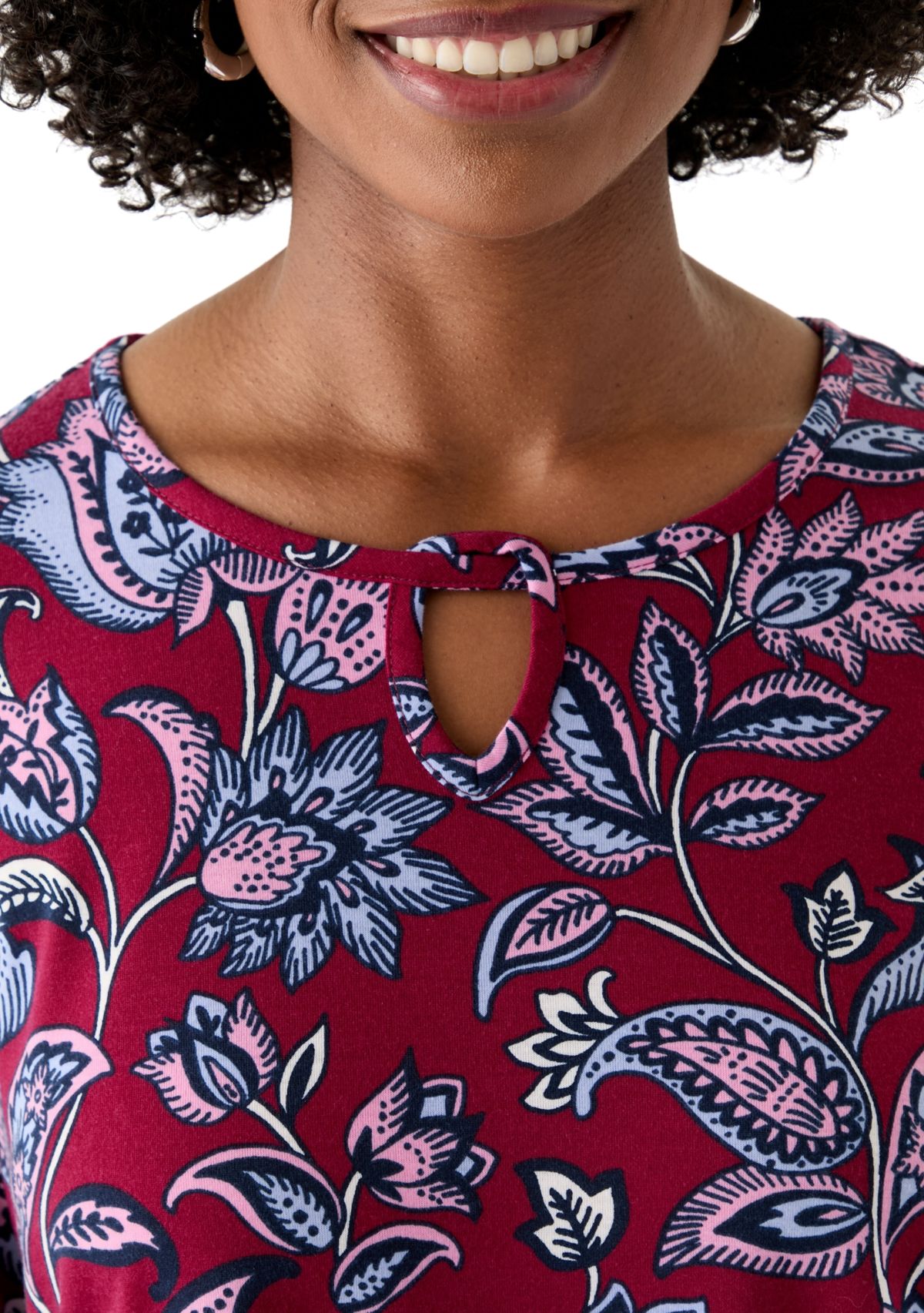 Womens 3/4 Sleeve Keyhole Detail Printed Top 