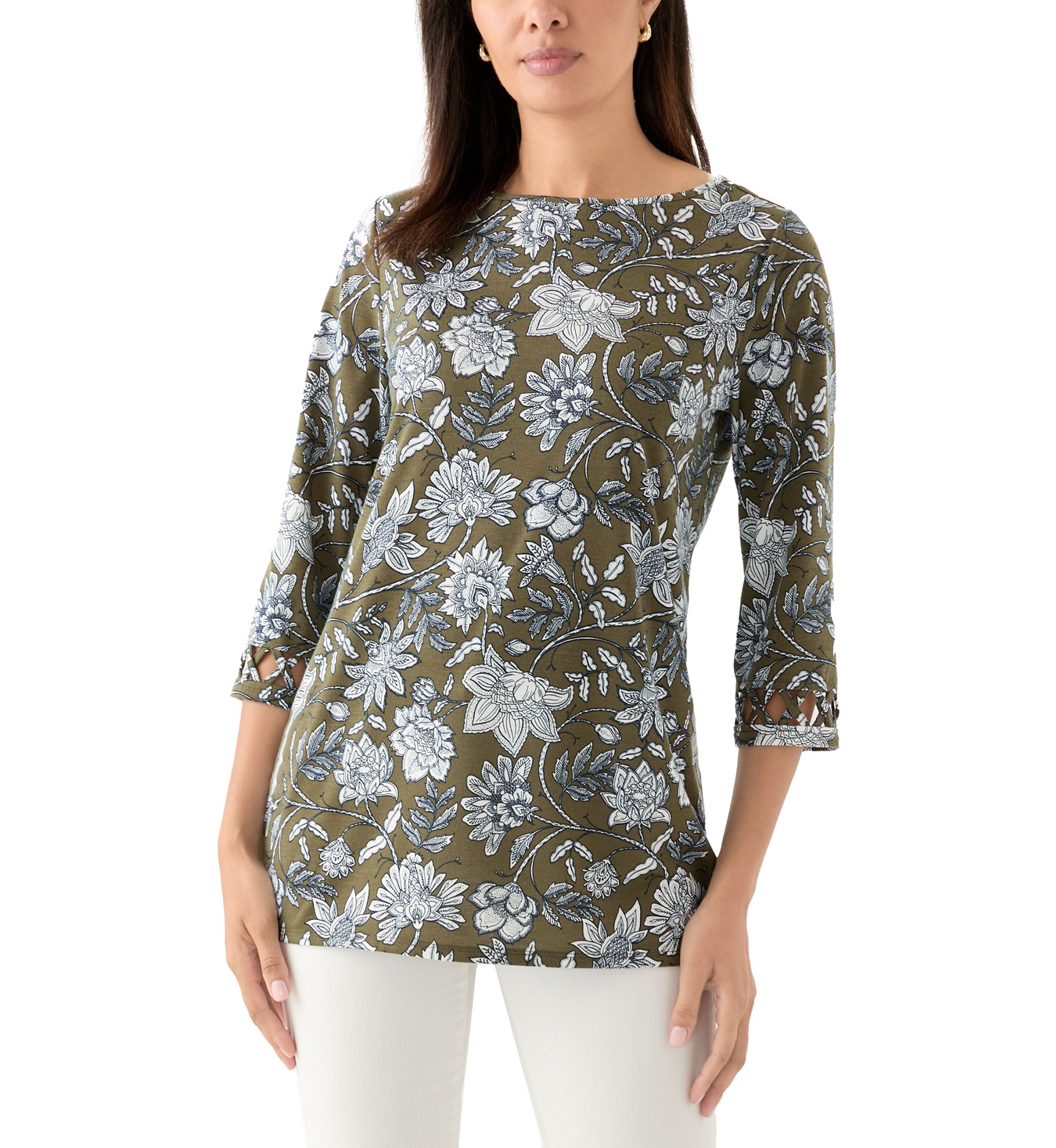 Womens Lattice Cuff Printed T-Shirt