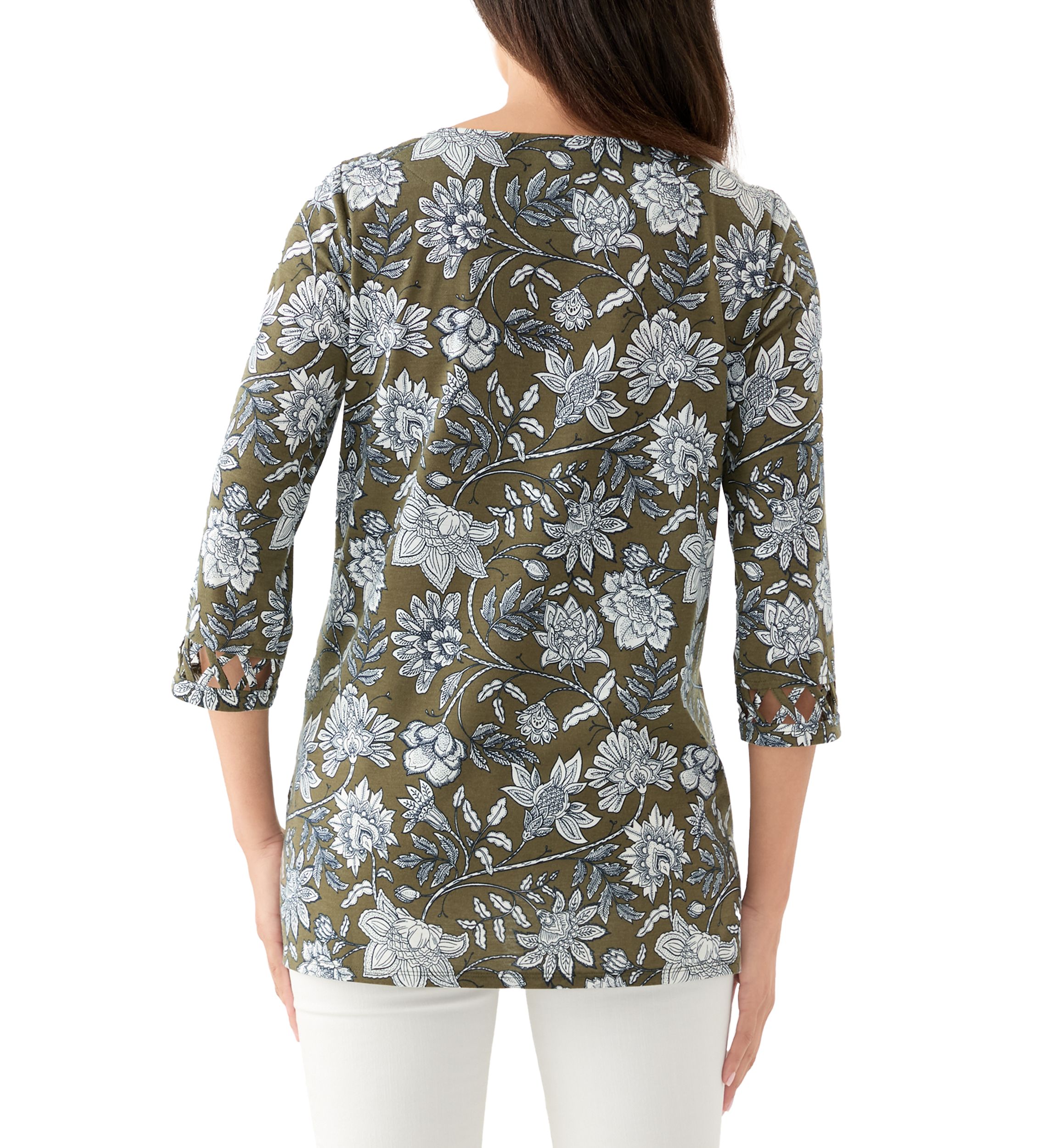 Womens Lattice Cuff Printed T-Shirt