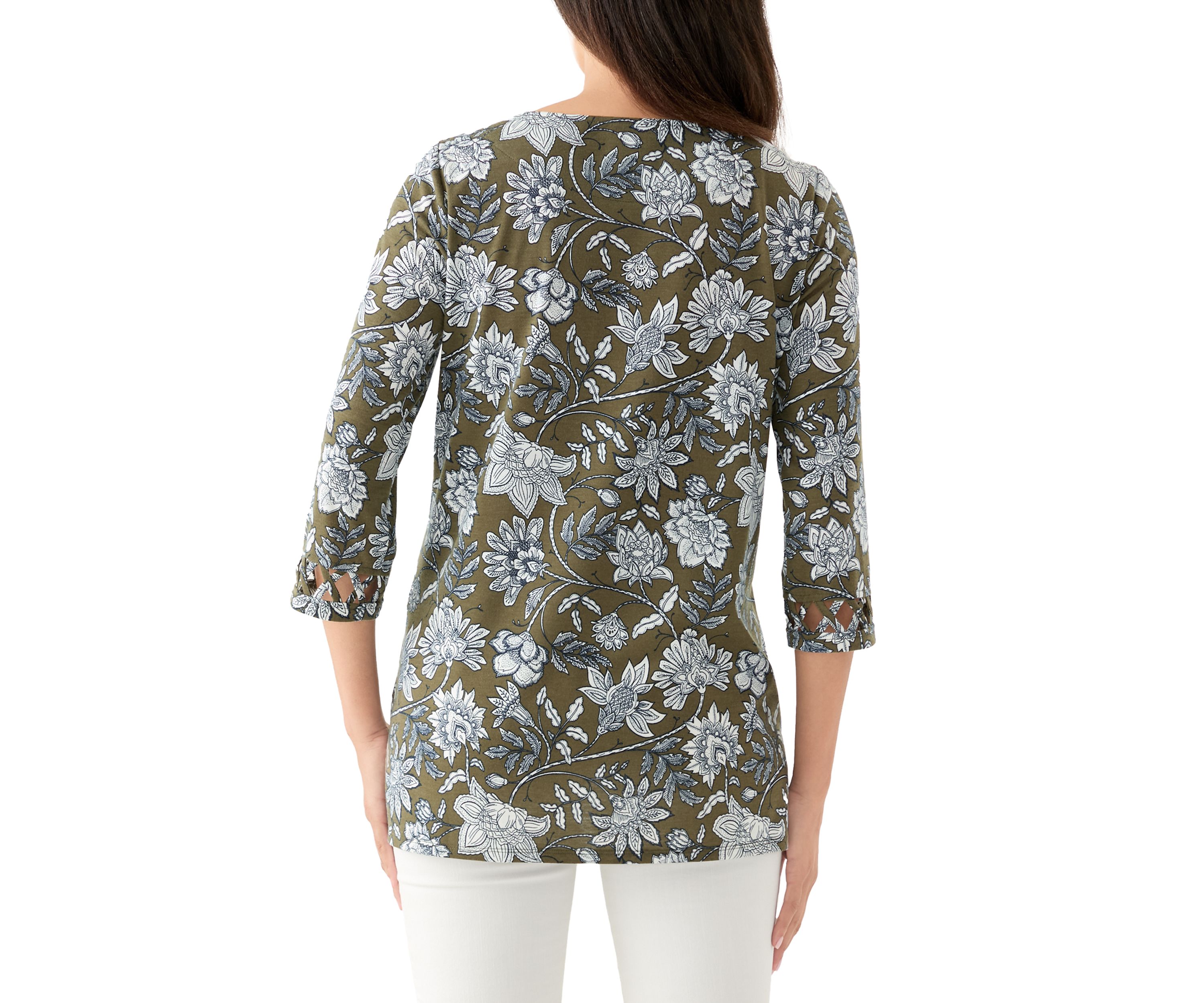 Womens Lattice Cuff Printed T-Shirt
