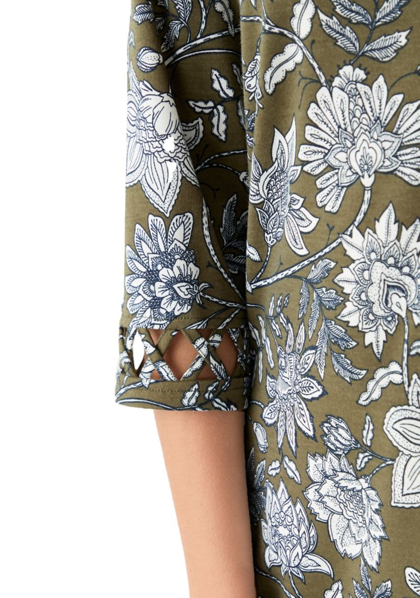 Womens Lattice Cuff Printed T-Shirt