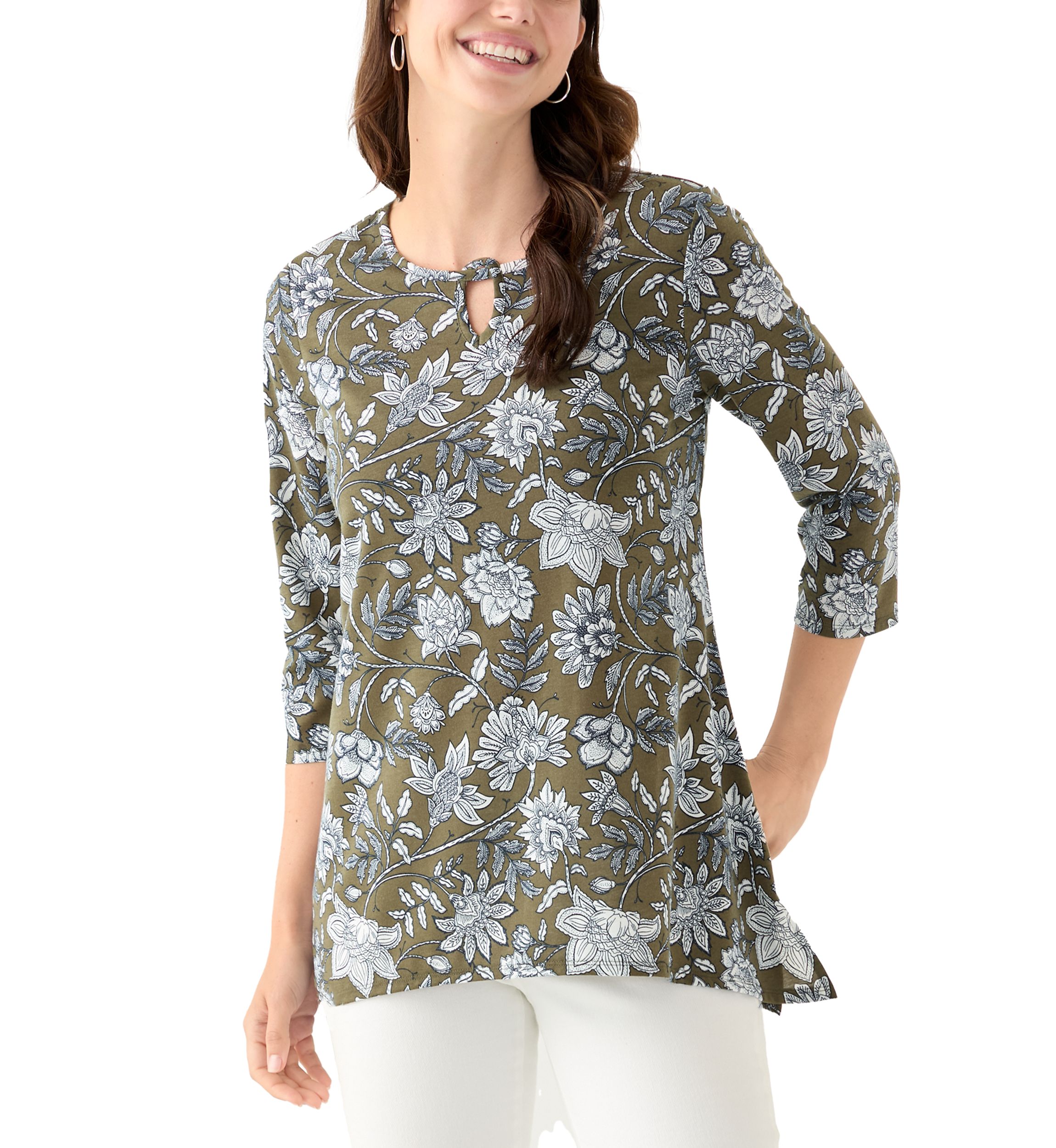 Womens Keyhole Detail Printed A-Line Top