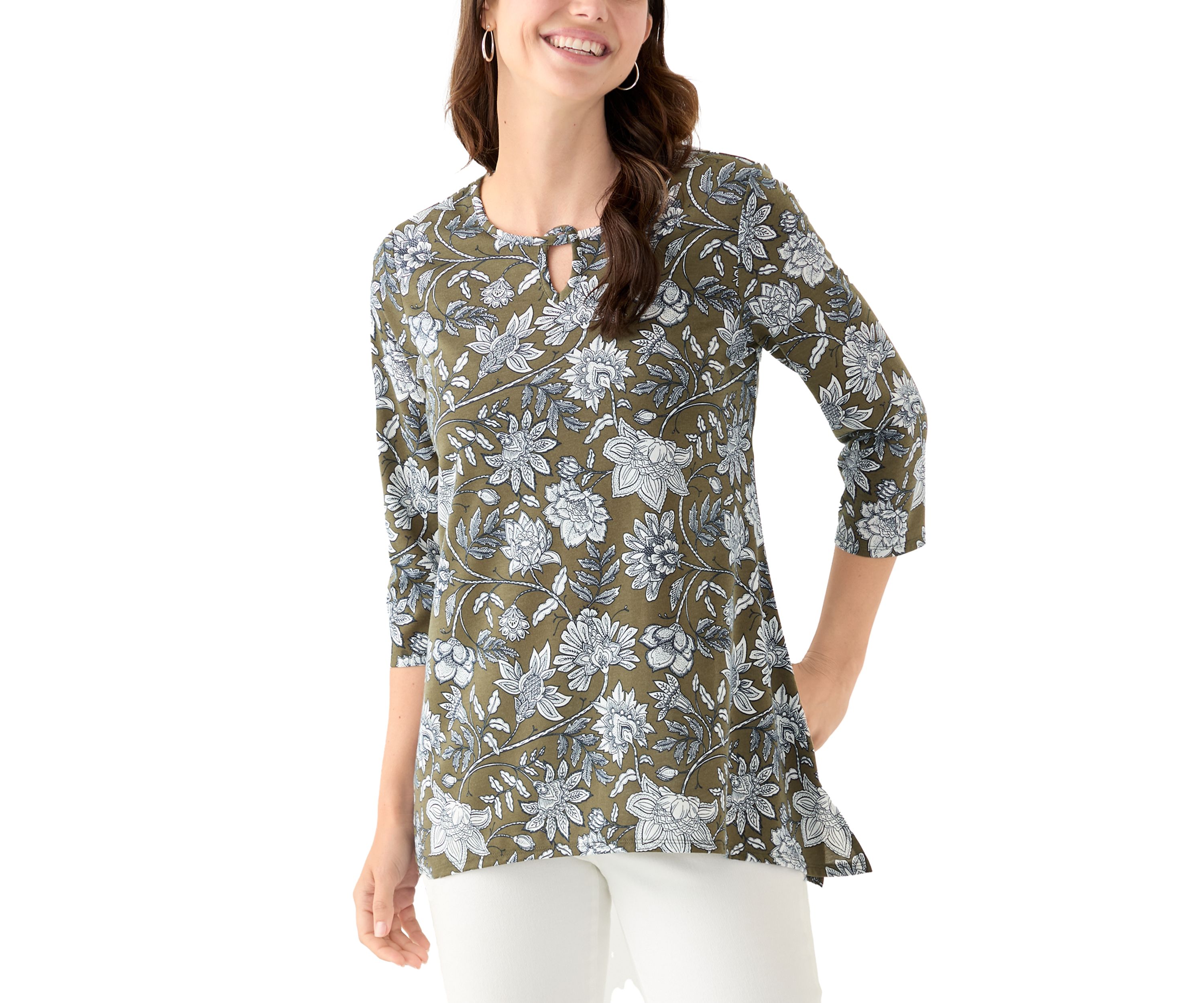 Womens Keyhole Detail Printed A-Line Top