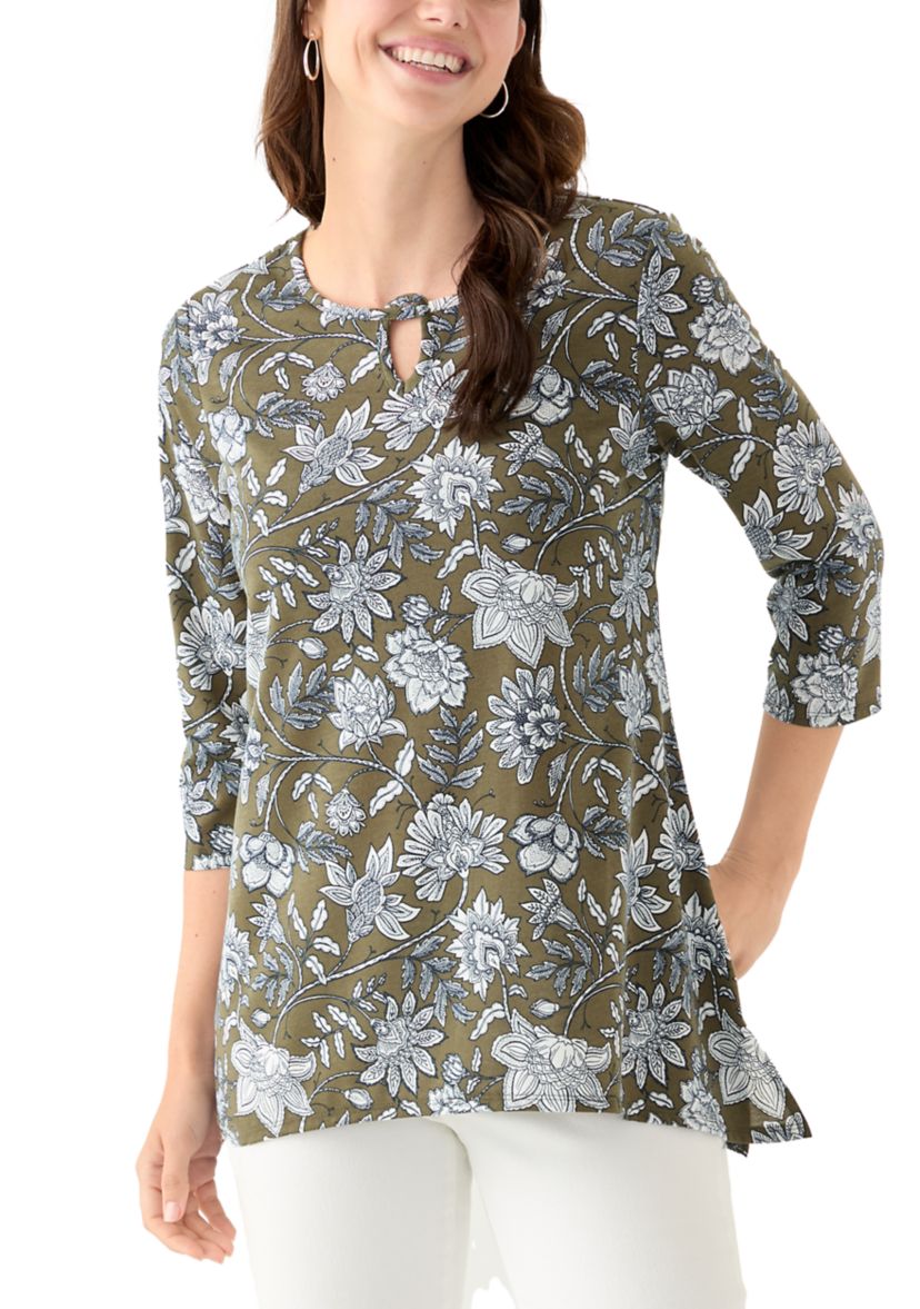 Womens Keyhole Detail Printed A-Line Top