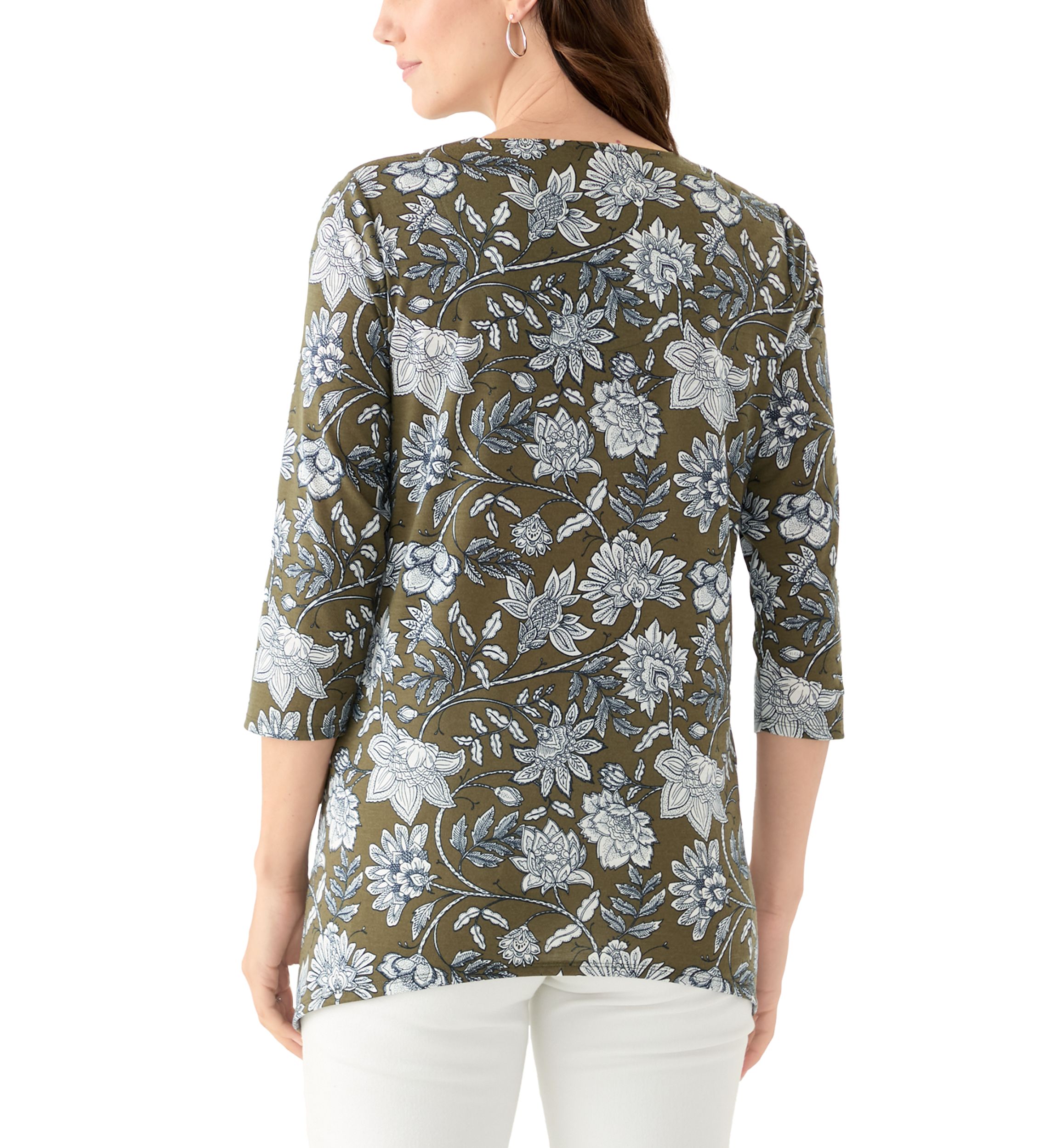 Womens Keyhole Detail Printed A-Line Top