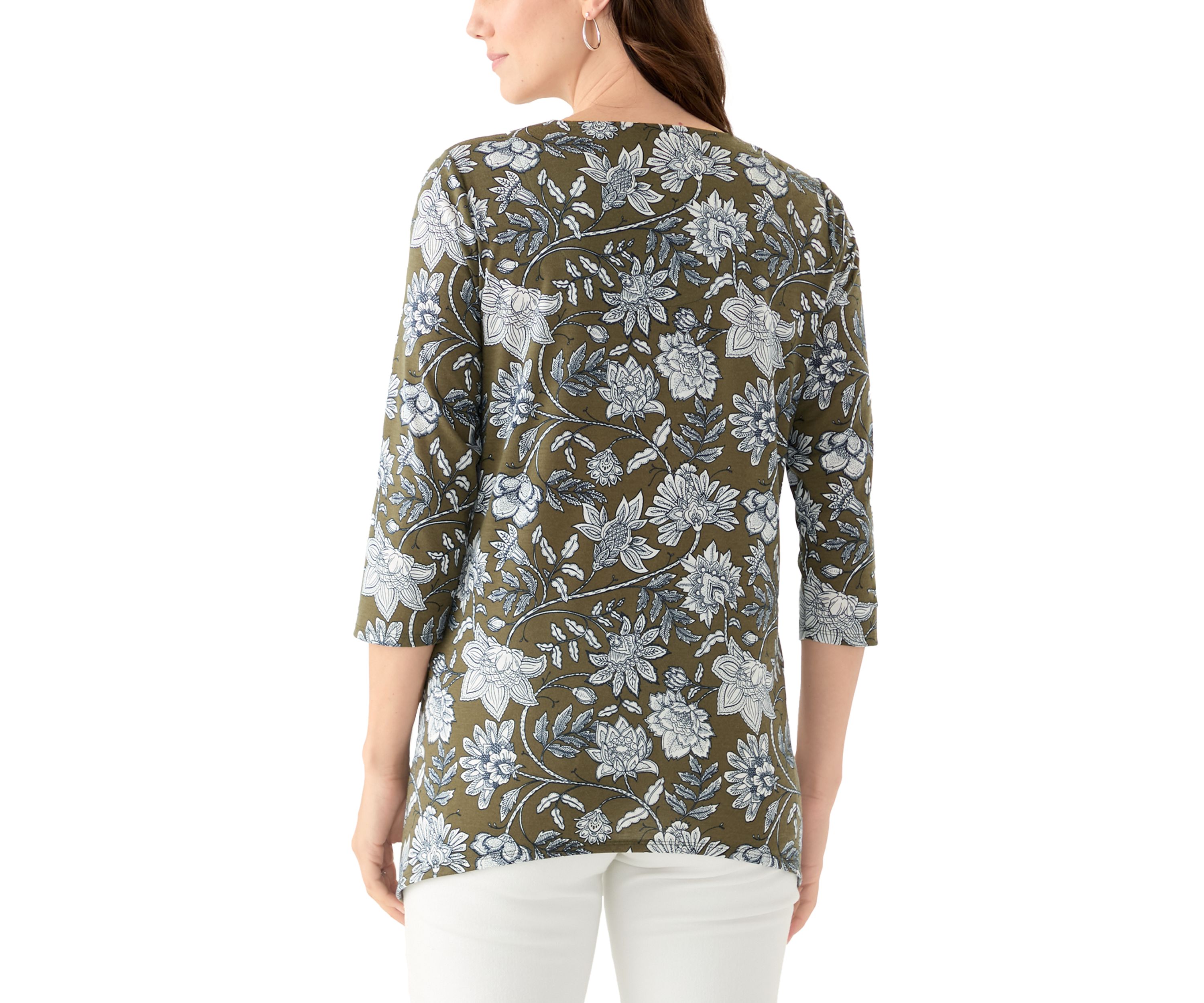 Womens Keyhole Detail Printed A-Line Top