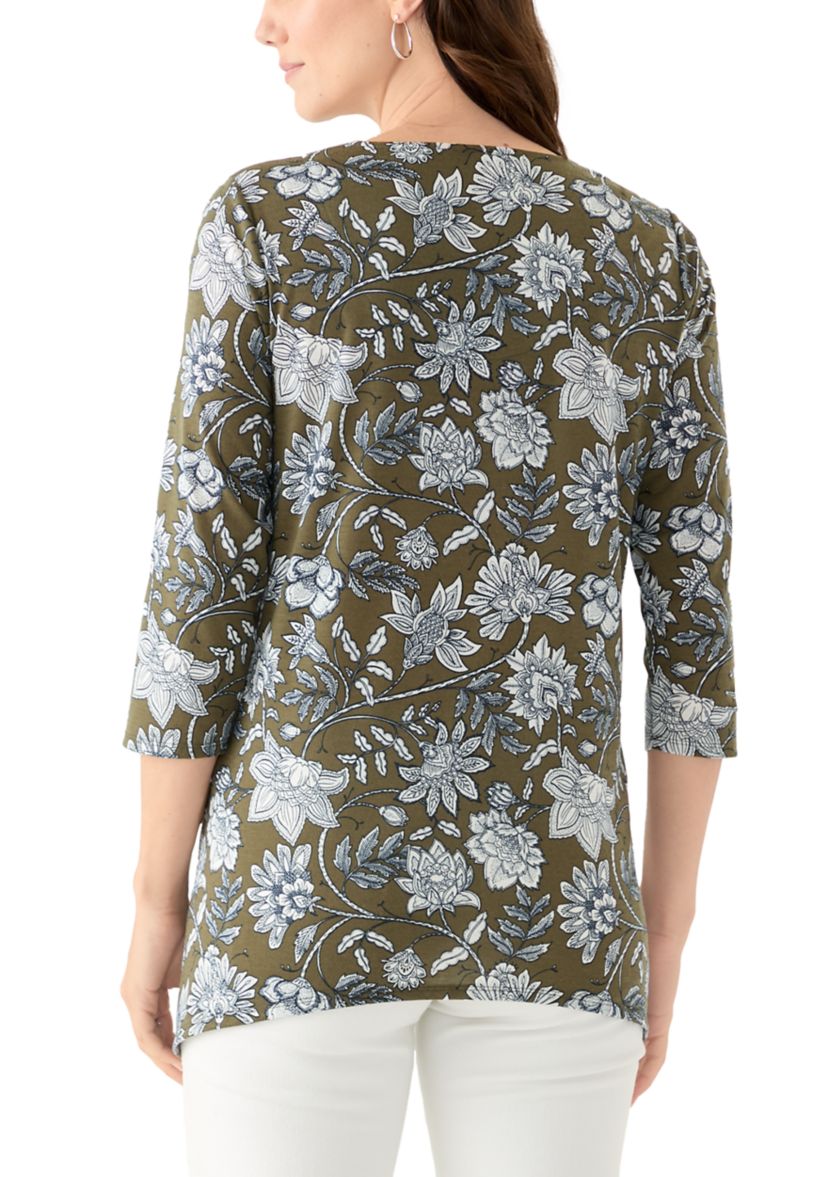 Womens Keyhole Detail Printed A-Line Top