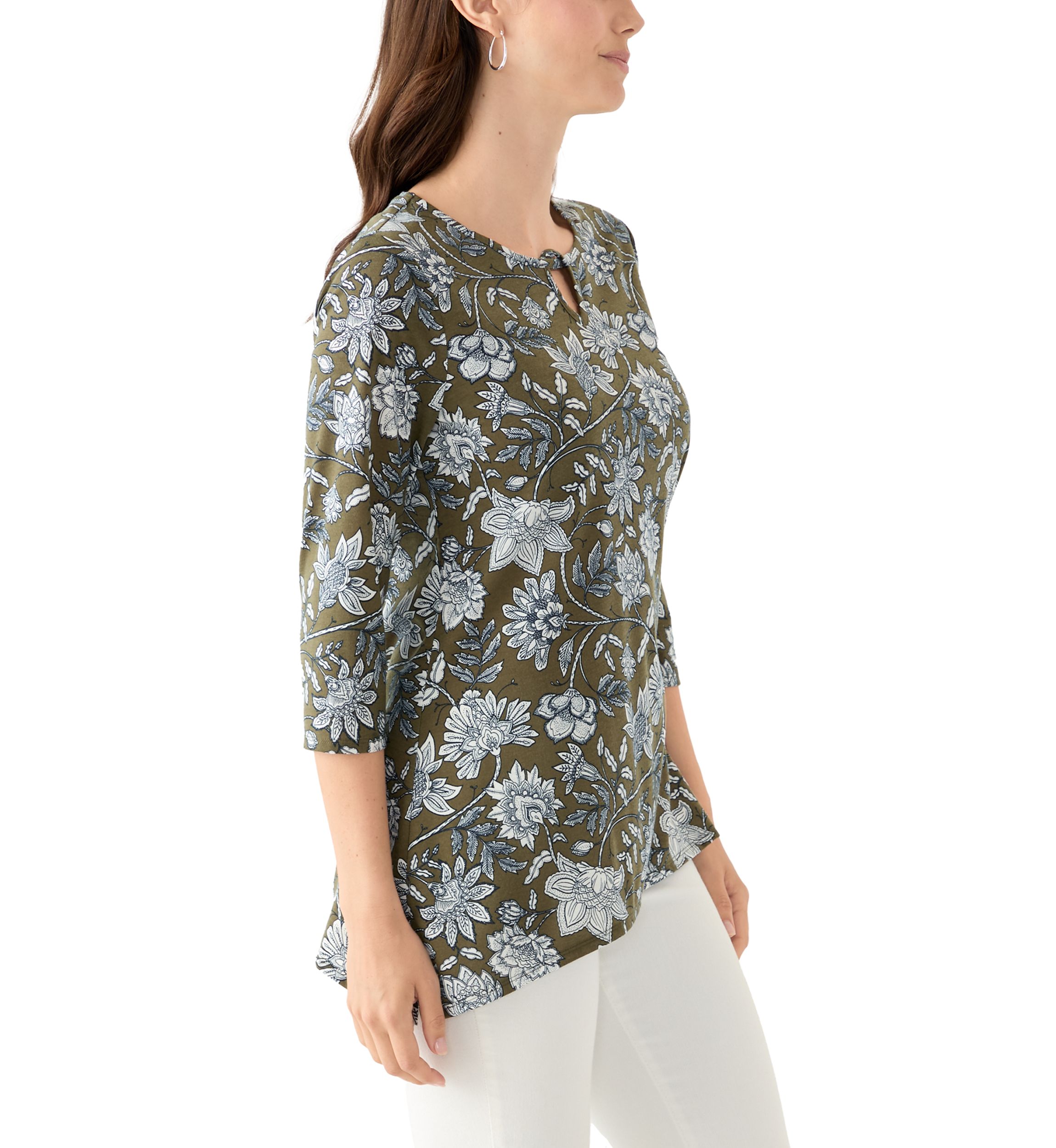 Womens Keyhole Detail Printed A-Line Top