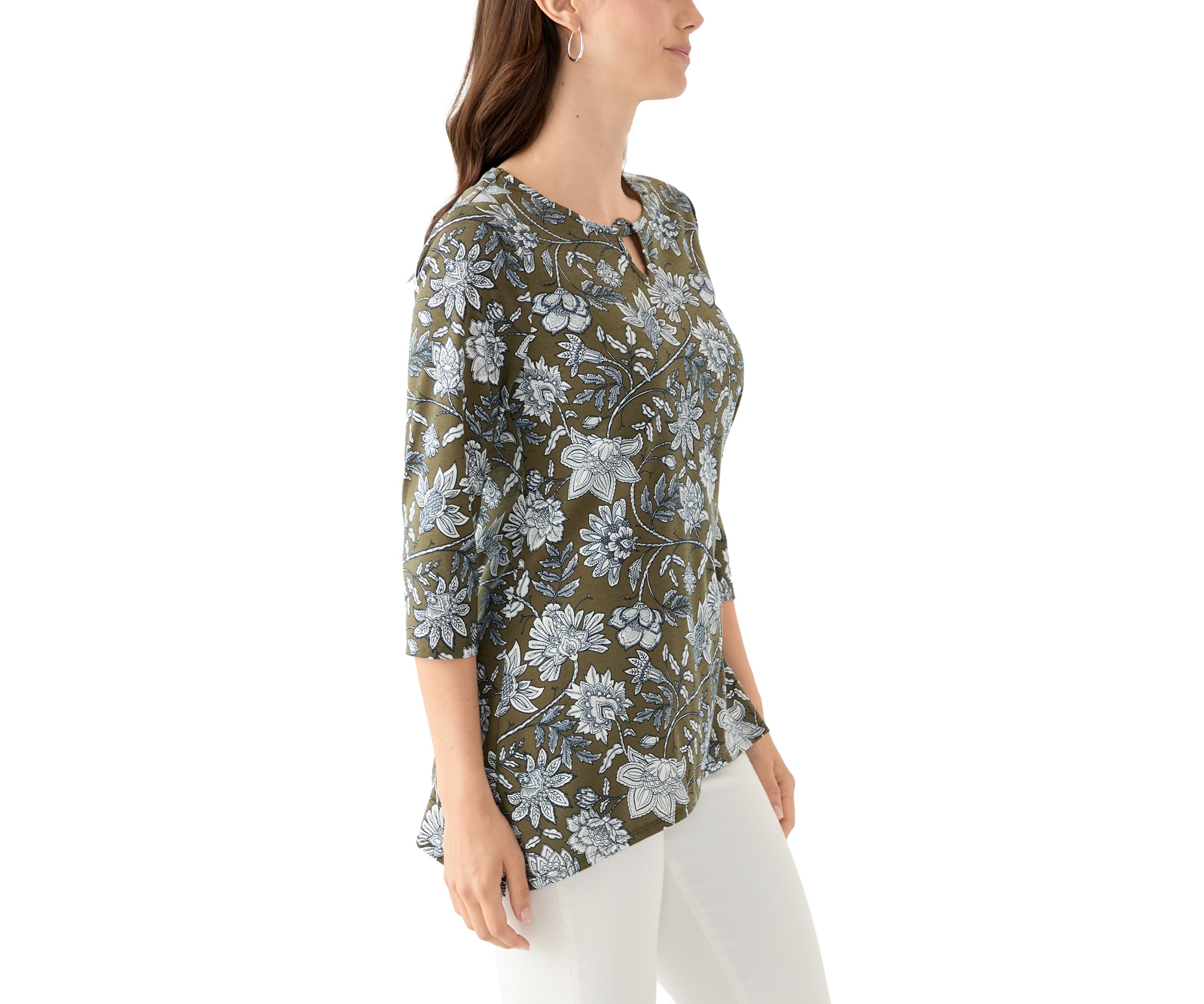 Womens Keyhole Detail Printed A-Line Top
