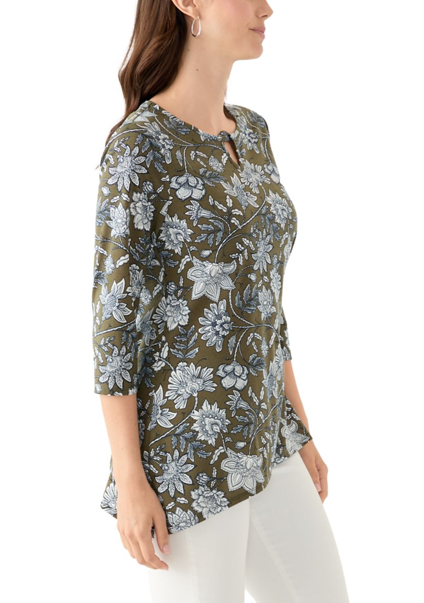Womens Keyhole Detail Printed A-Line Top
