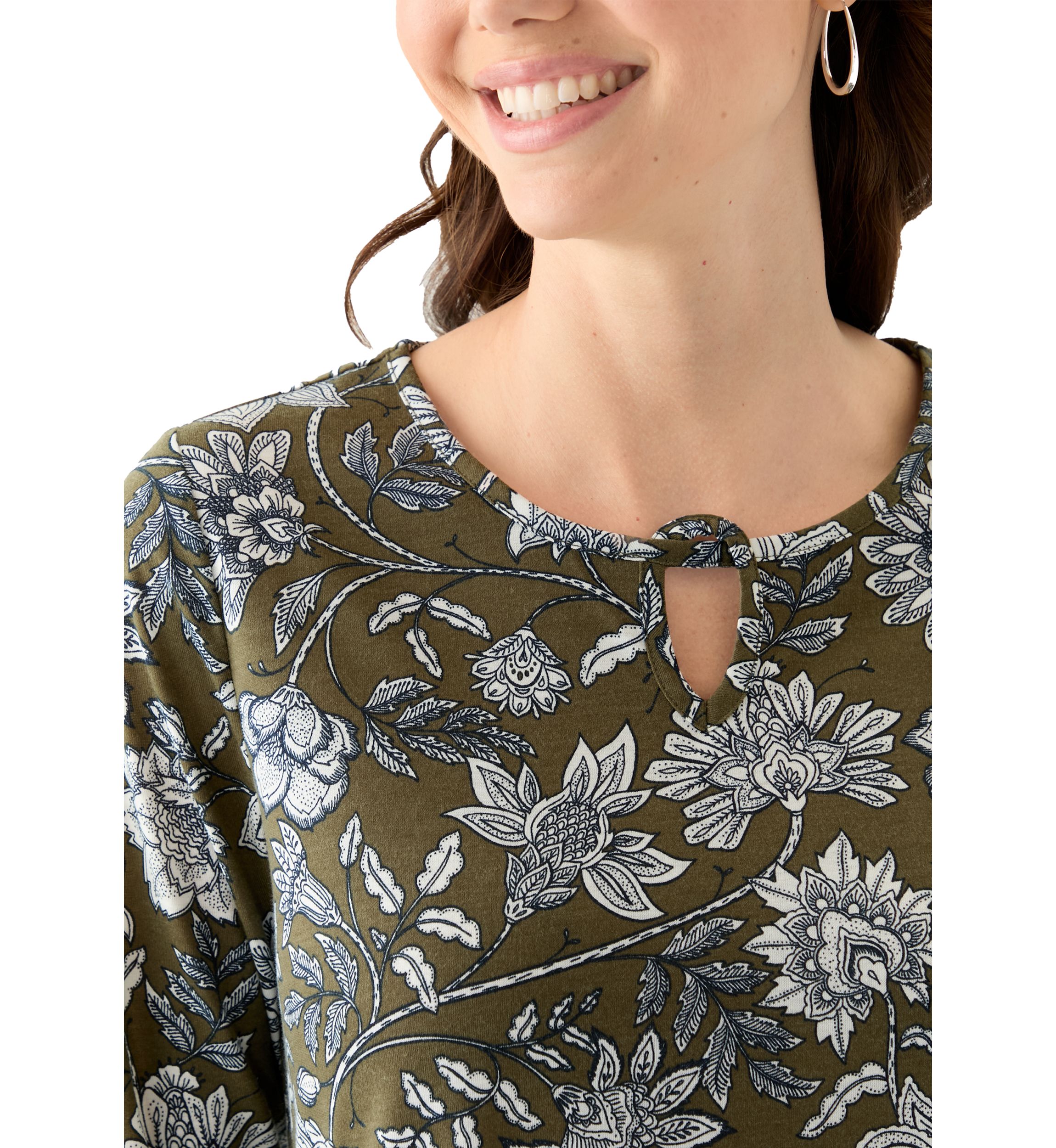 Womens Keyhole Detail Printed A-Line Top
