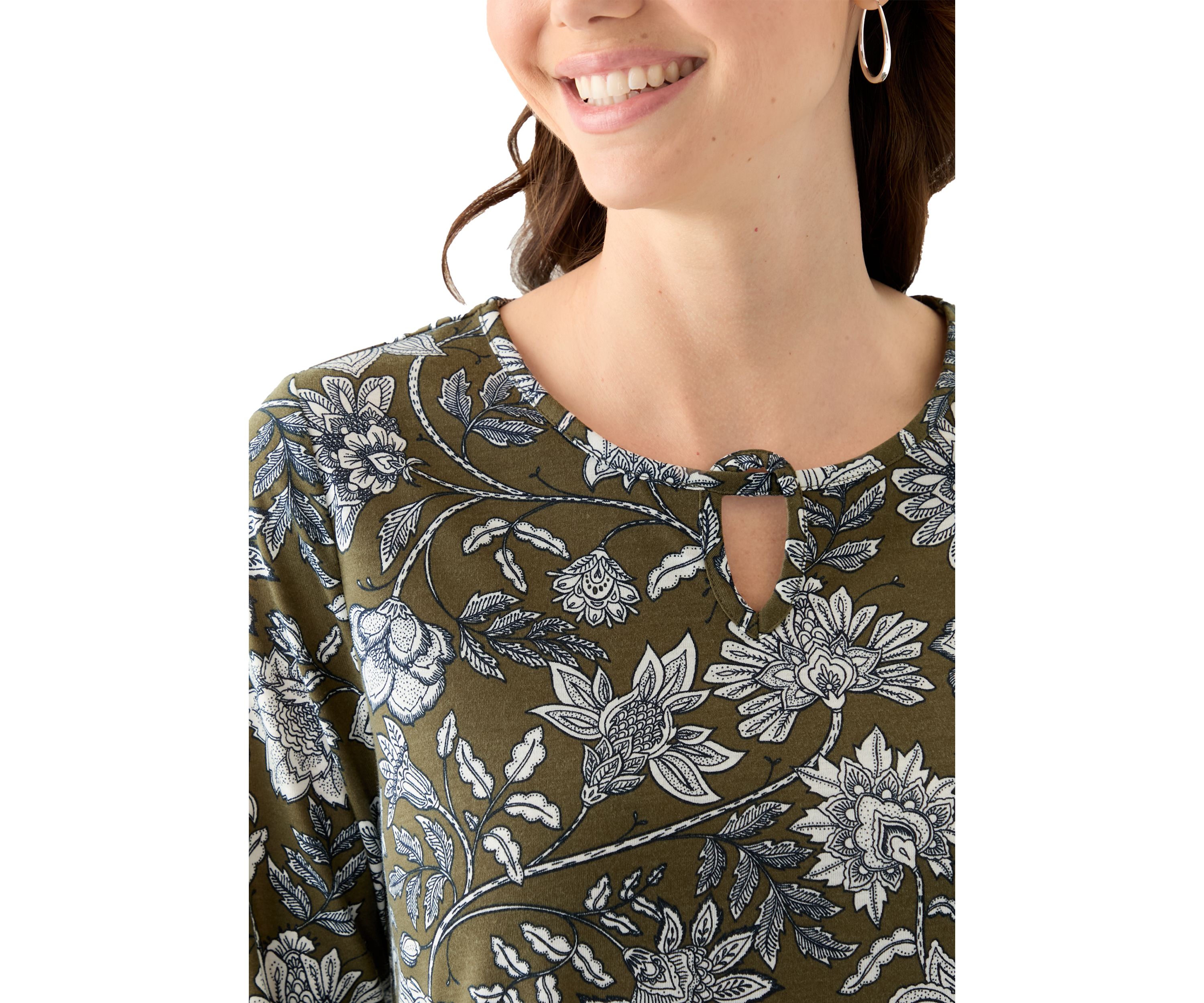 Womens Keyhole Detail Printed A-Line Top