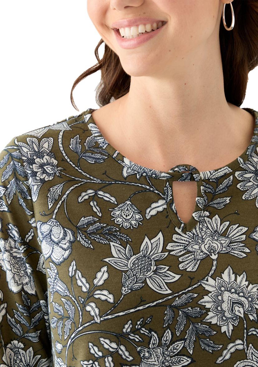 Womens Keyhole Detail Printed A-Line Top