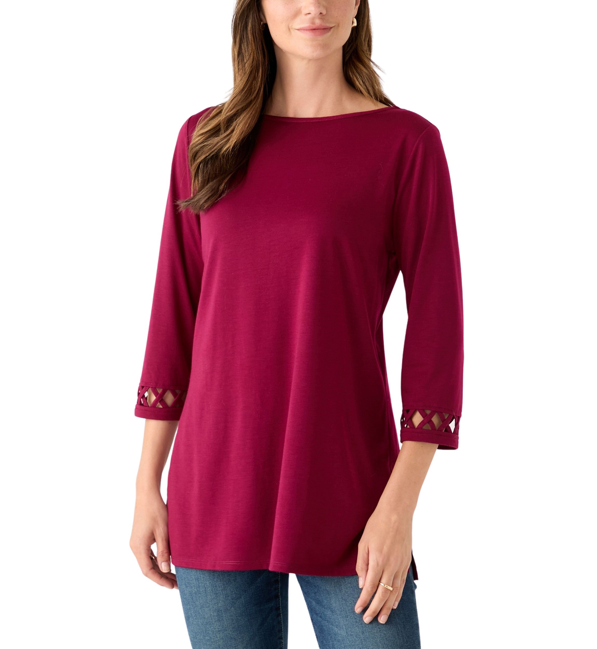 Womens 3/4 Lattice Sleeve Top