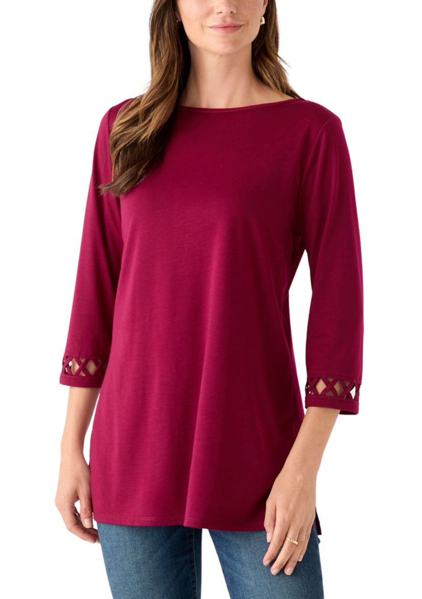 Womens 3/4 Lattice Sleeve Top