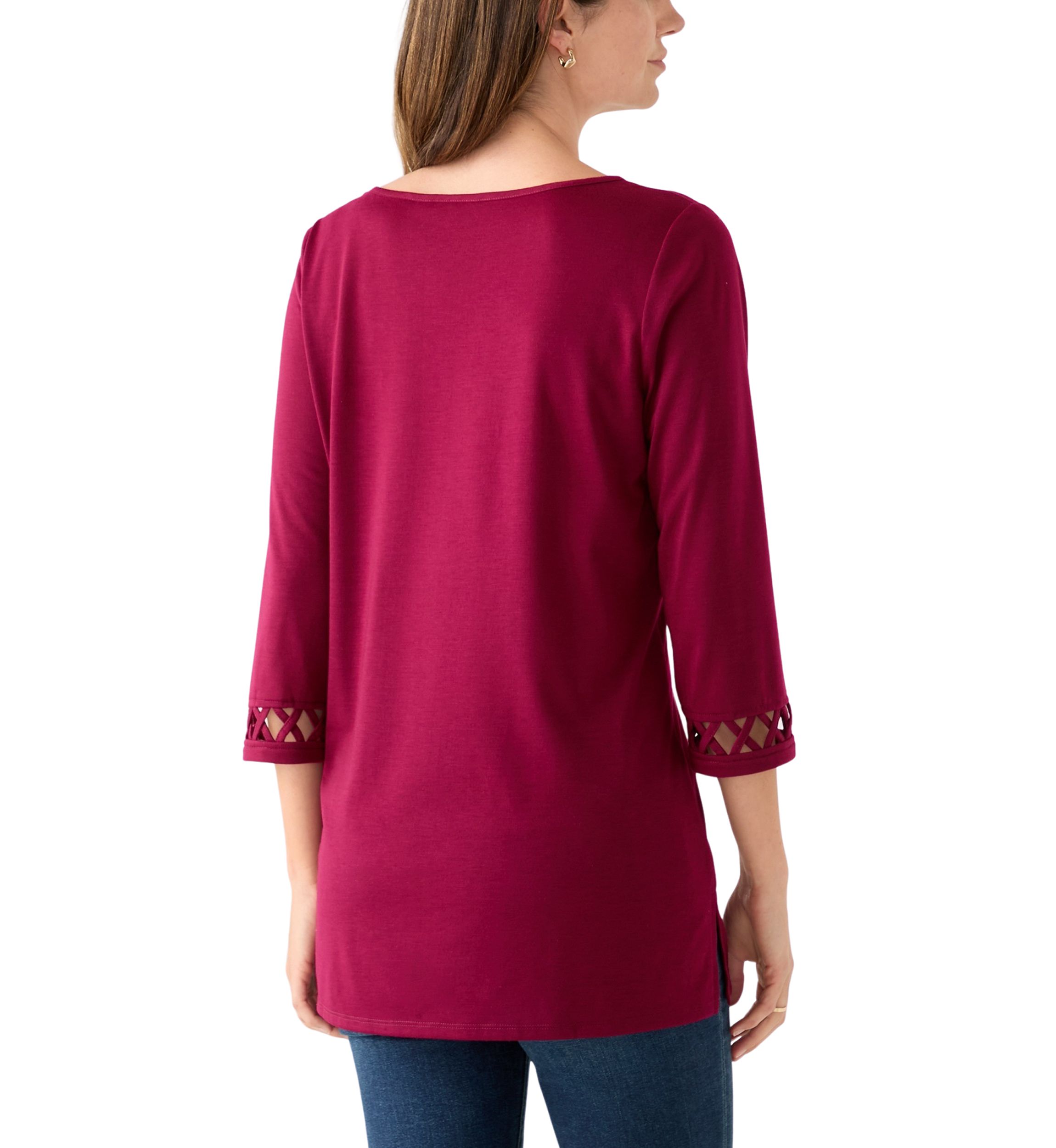 Womens 3/4 Lattice Sleeve Top