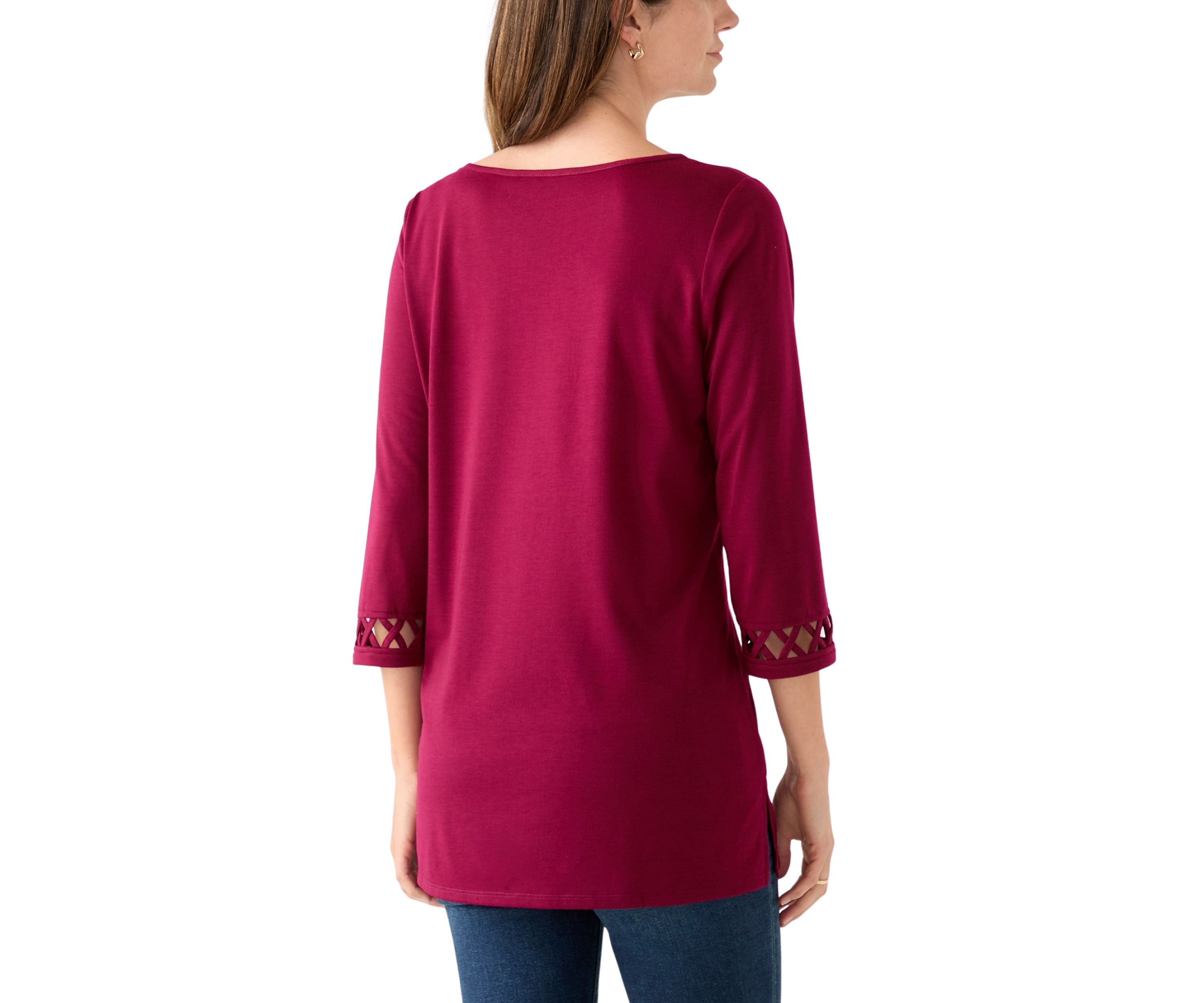 Womens 3/4 Lattice Sleeve Top