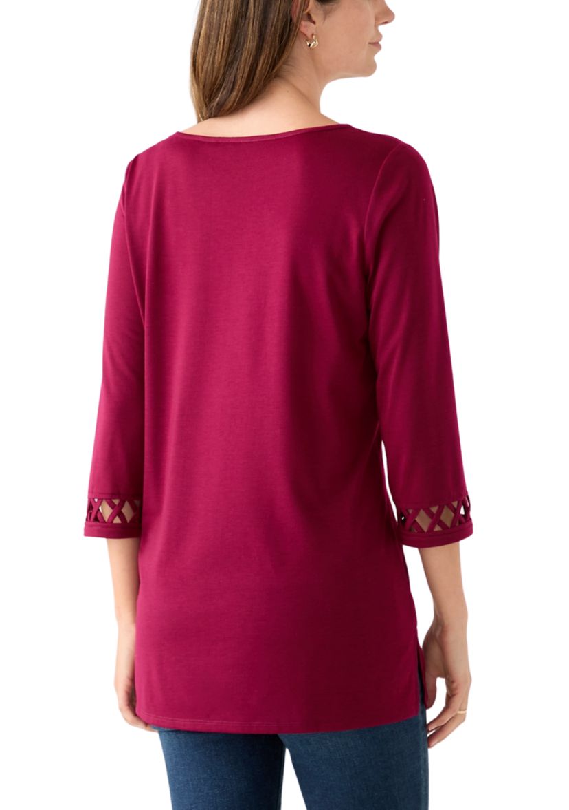 Womens 3/4 Lattice Sleeve Top