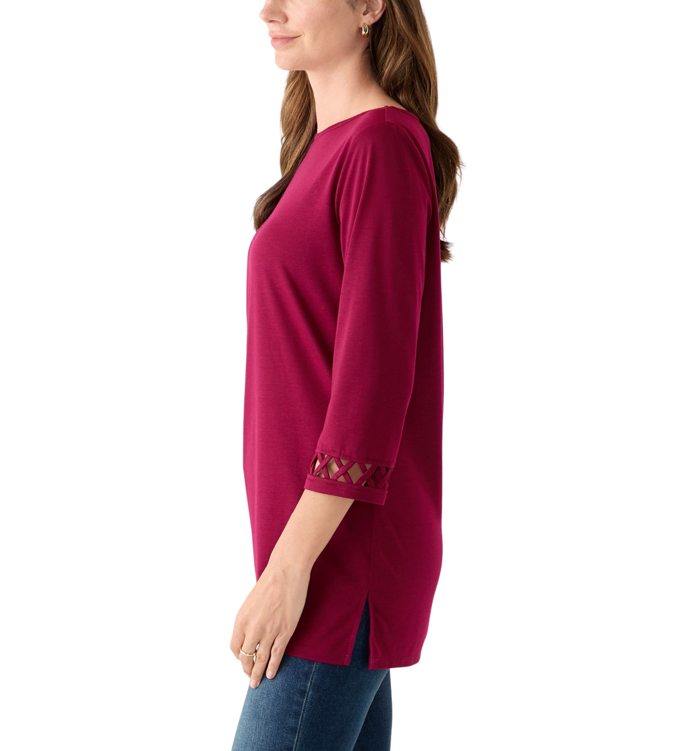 Womens 3/4 Lattice Sleeve Top