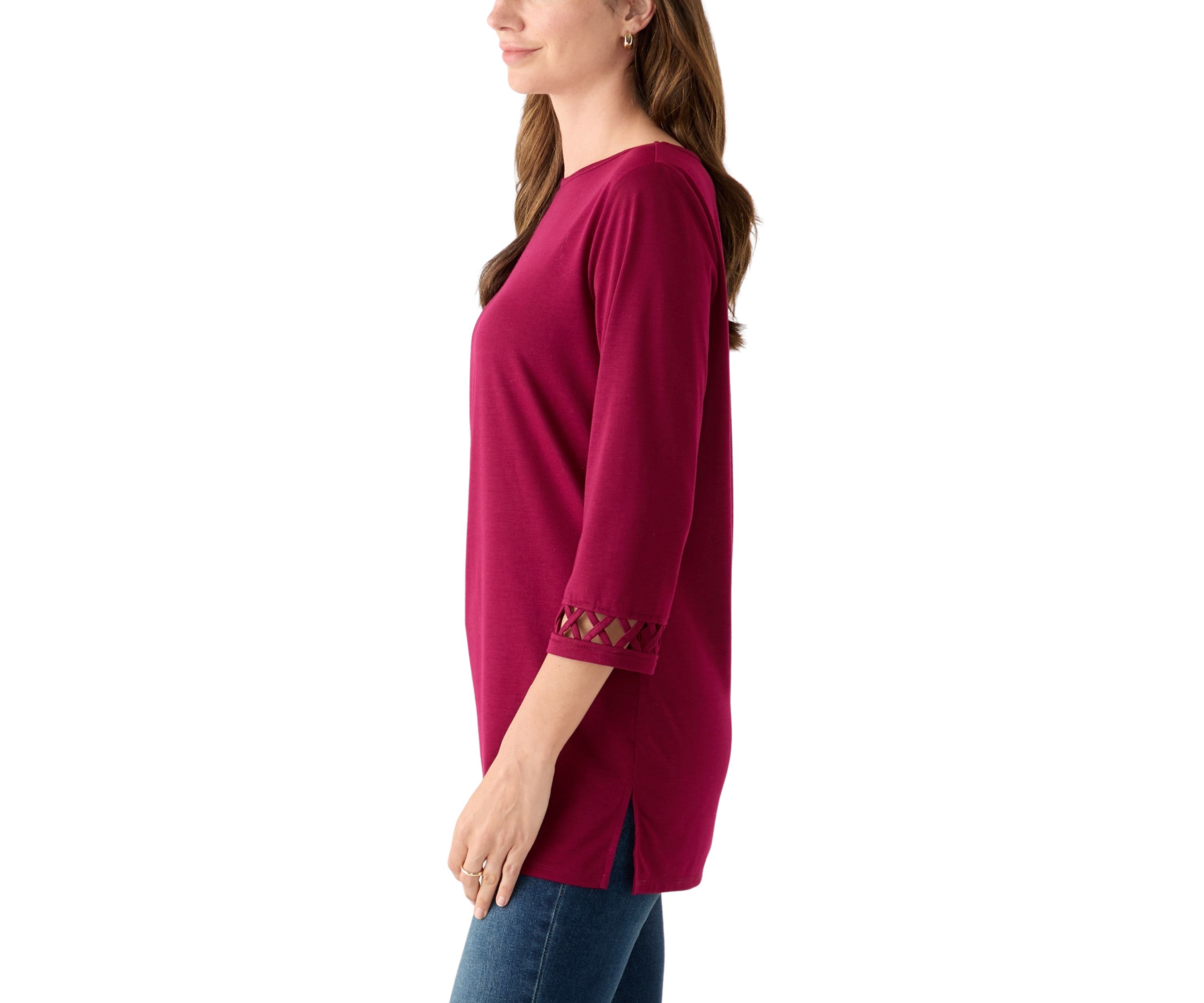 Womens 3/4 Lattice Sleeve Top
