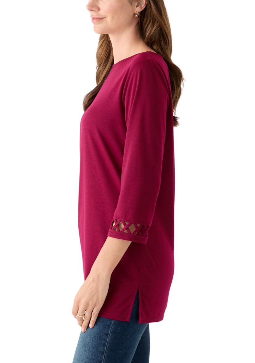 Womens 3/4 Lattice Sleeve Top