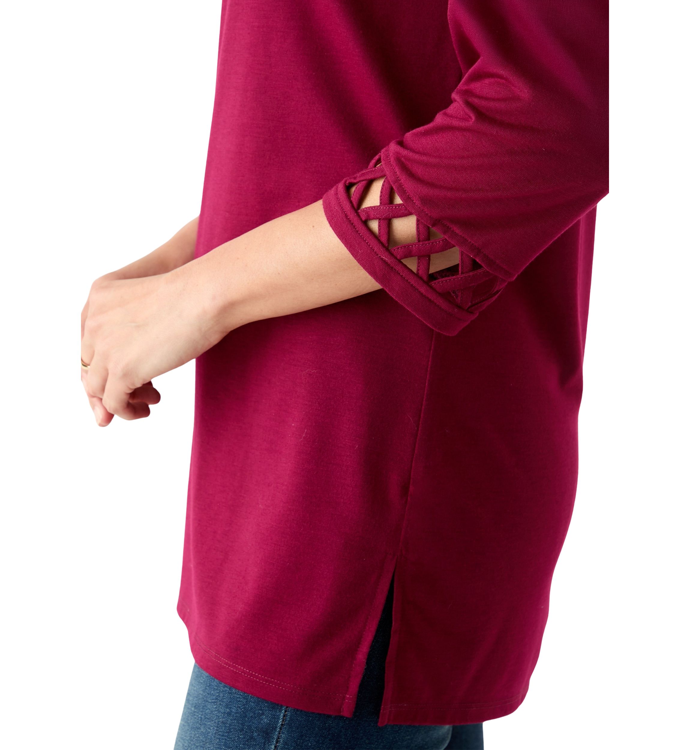Womens 3/4 Lattice Sleeve Top