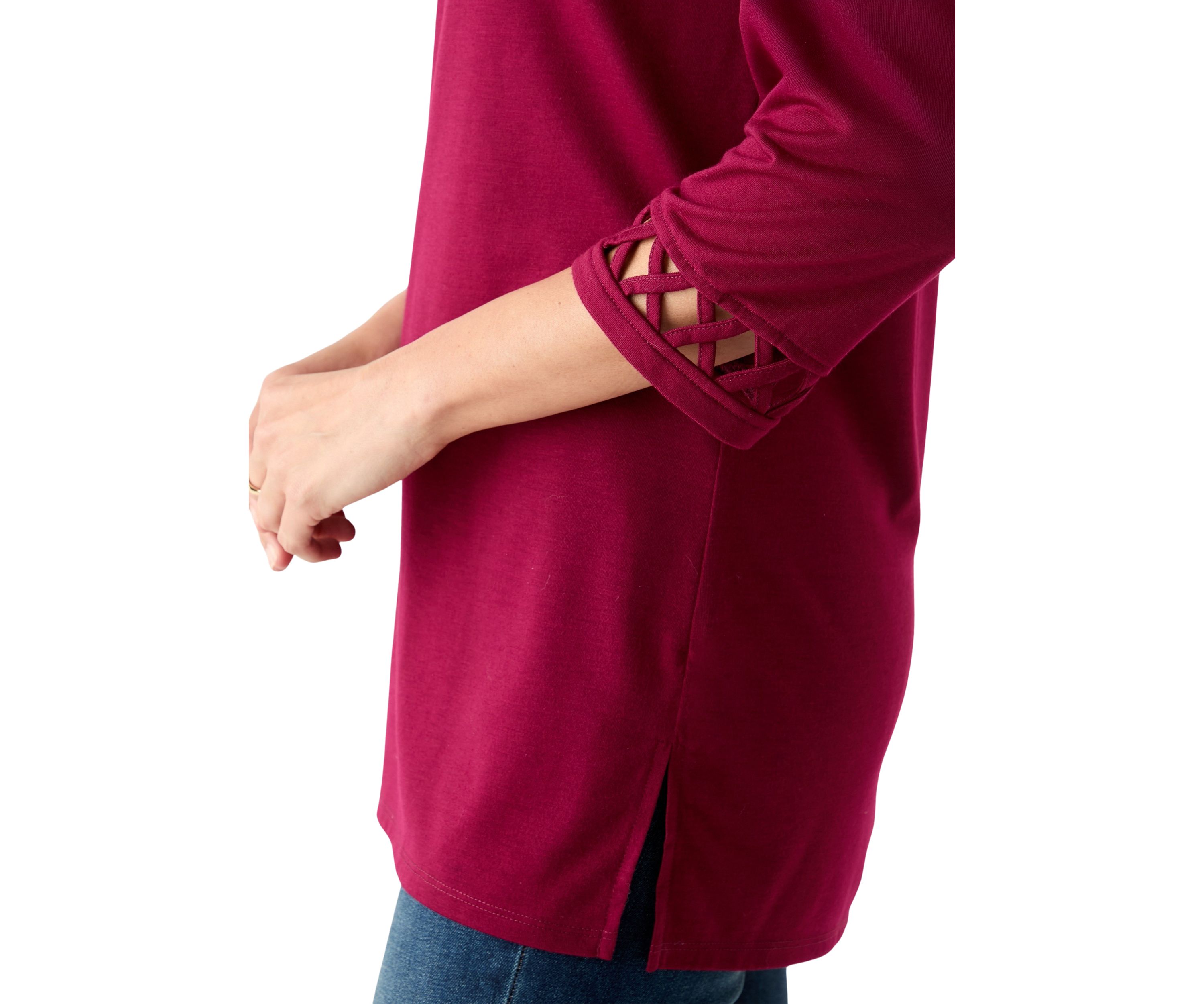 Womens 3/4 Lattice Sleeve Top