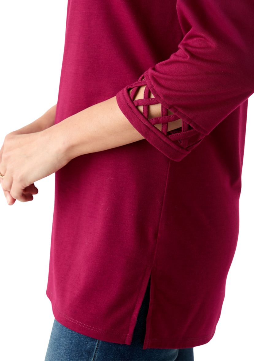 Womens 3/4 Lattice Sleeve Top
