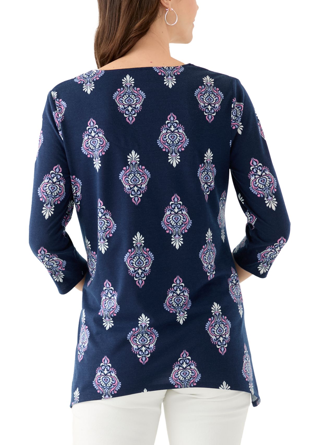 Womens Keyhole Detail Printed A-Line Top