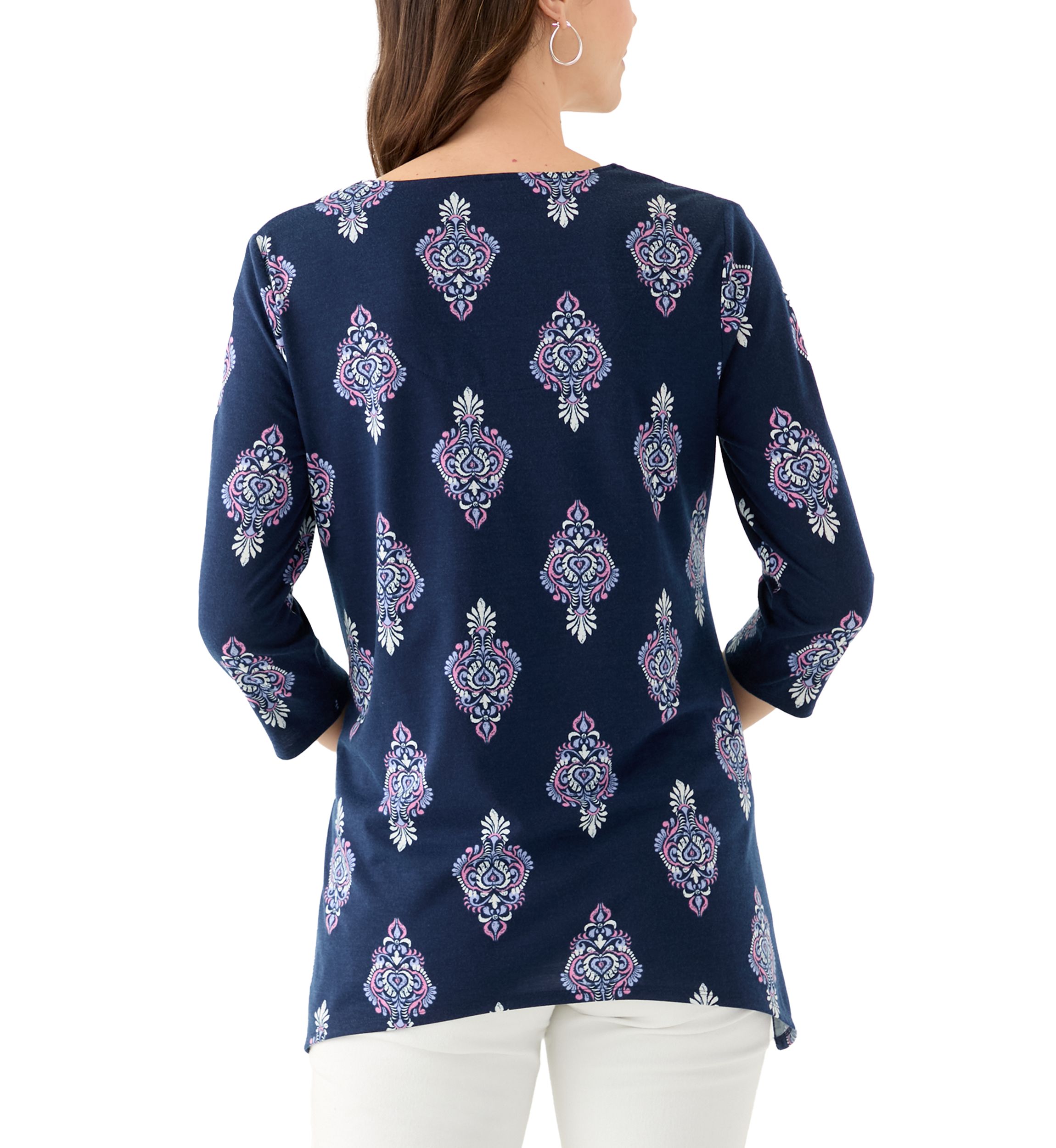 Womens Keyhole Detail Printed A-Line Top