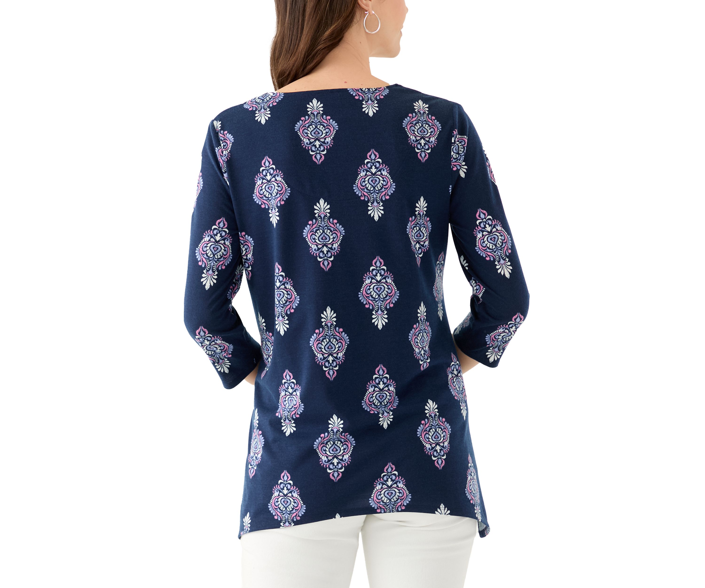 Womens Keyhole Detail Printed A-Line Top