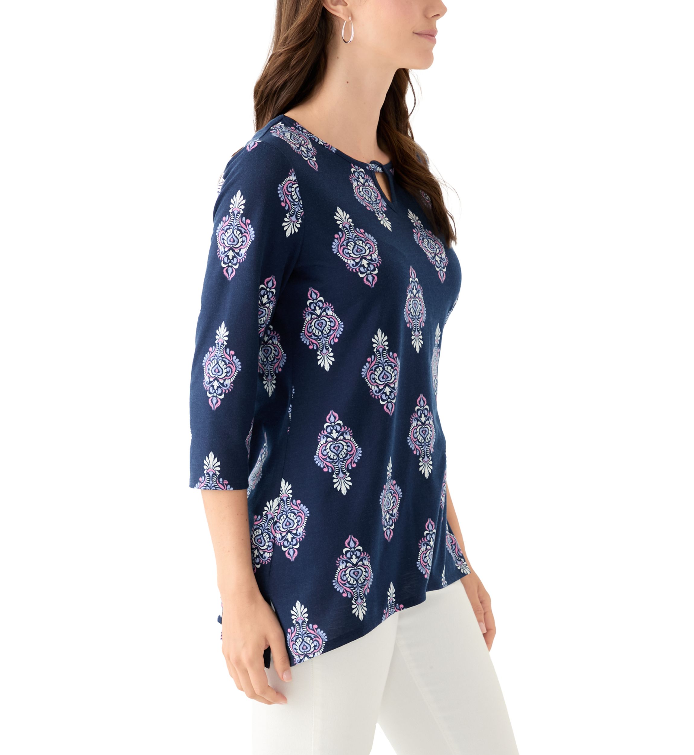 Womens Keyhole Detail Printed A-Line Top