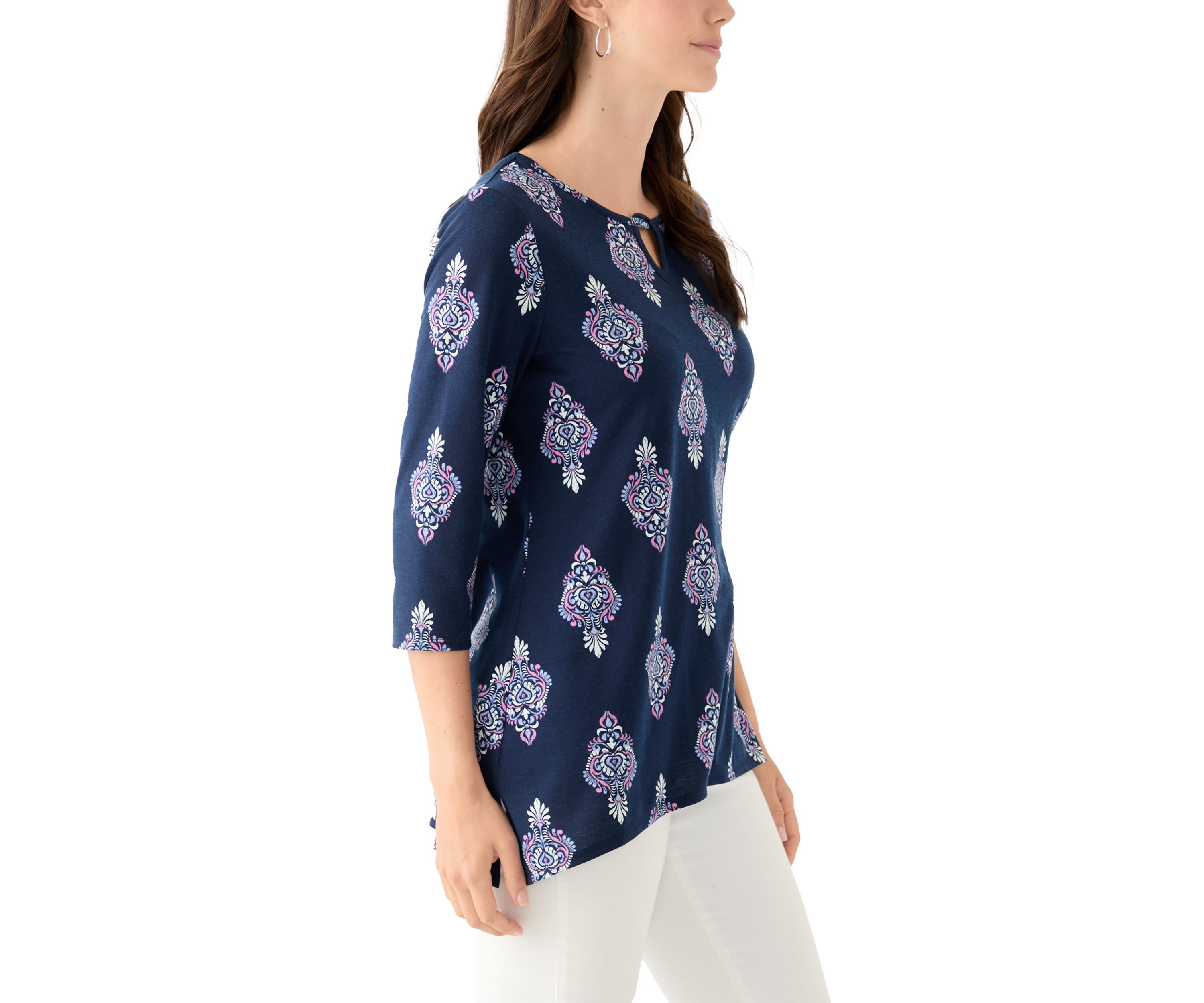 Womens Keyhole Detail Printed A-Line Top