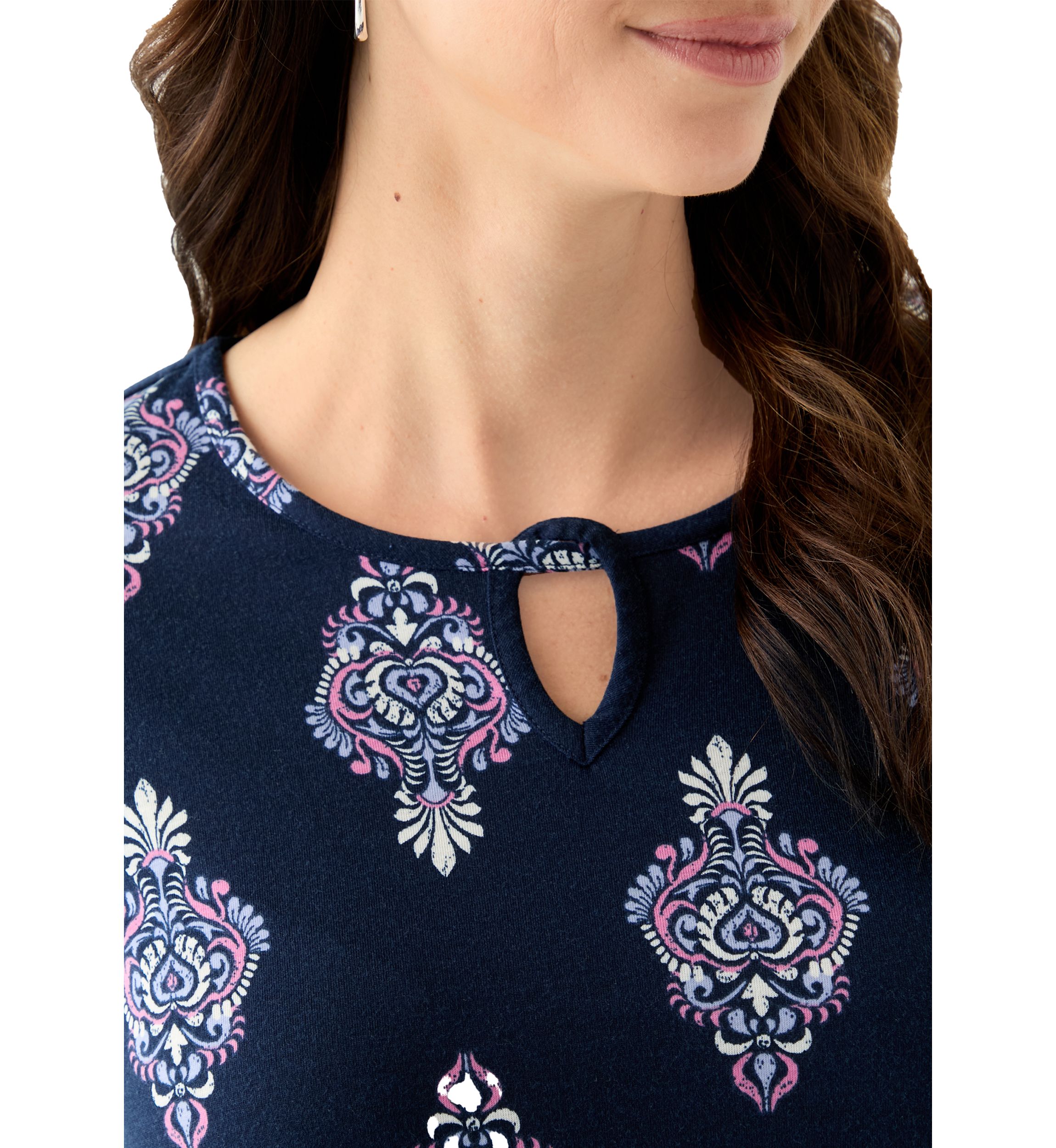 Womens Keyhole Detail Printed A-Line Top