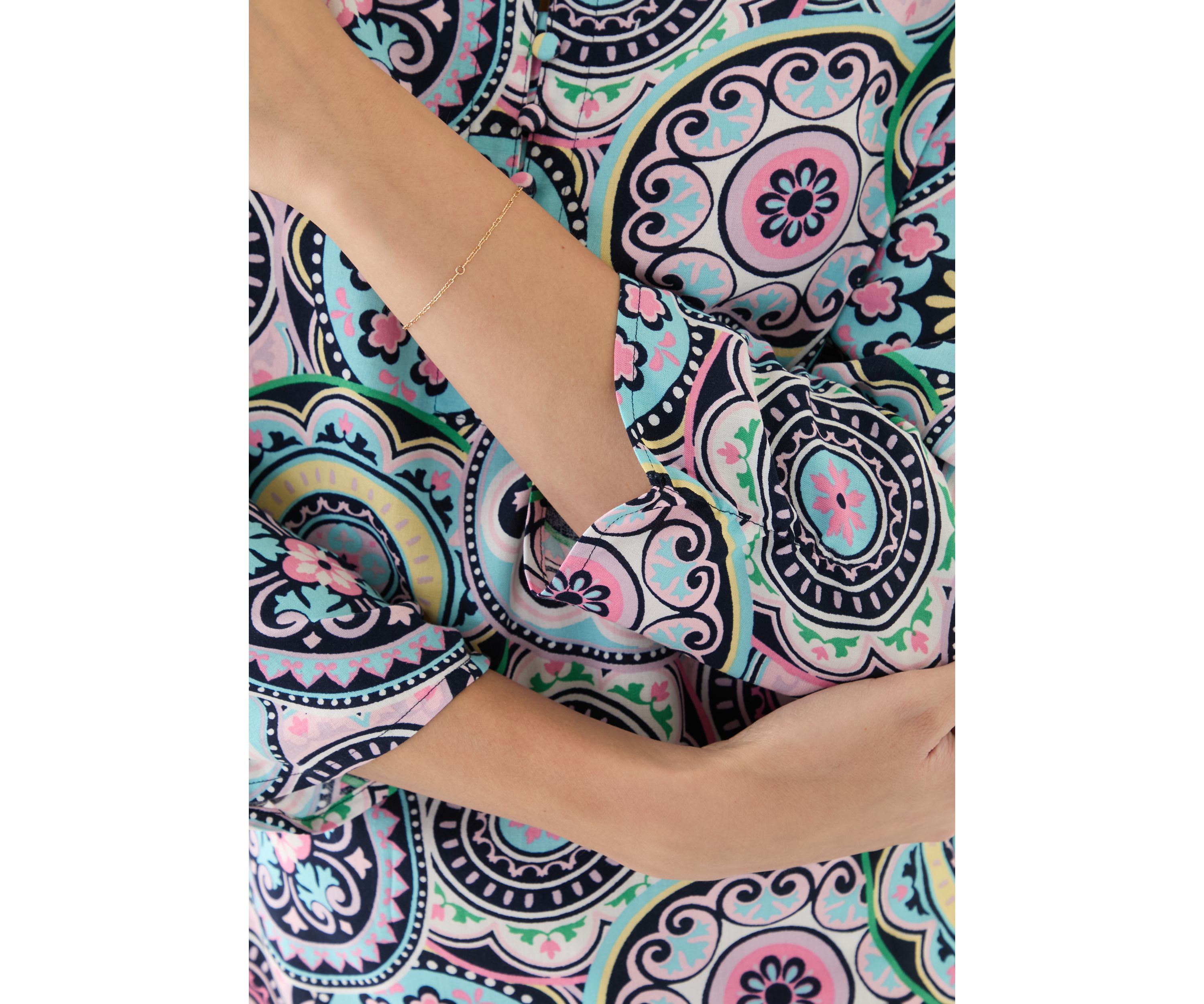 Womens 3/4 Sleeve Woven Printed Henley Top