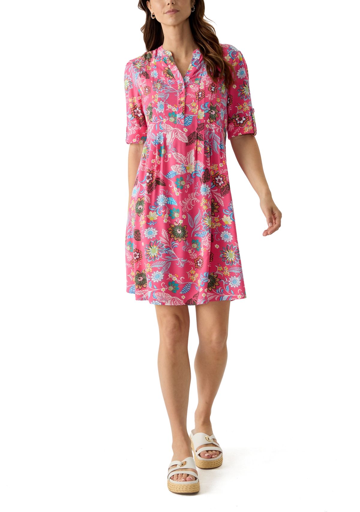 Womens Woven Printed Henley Dress