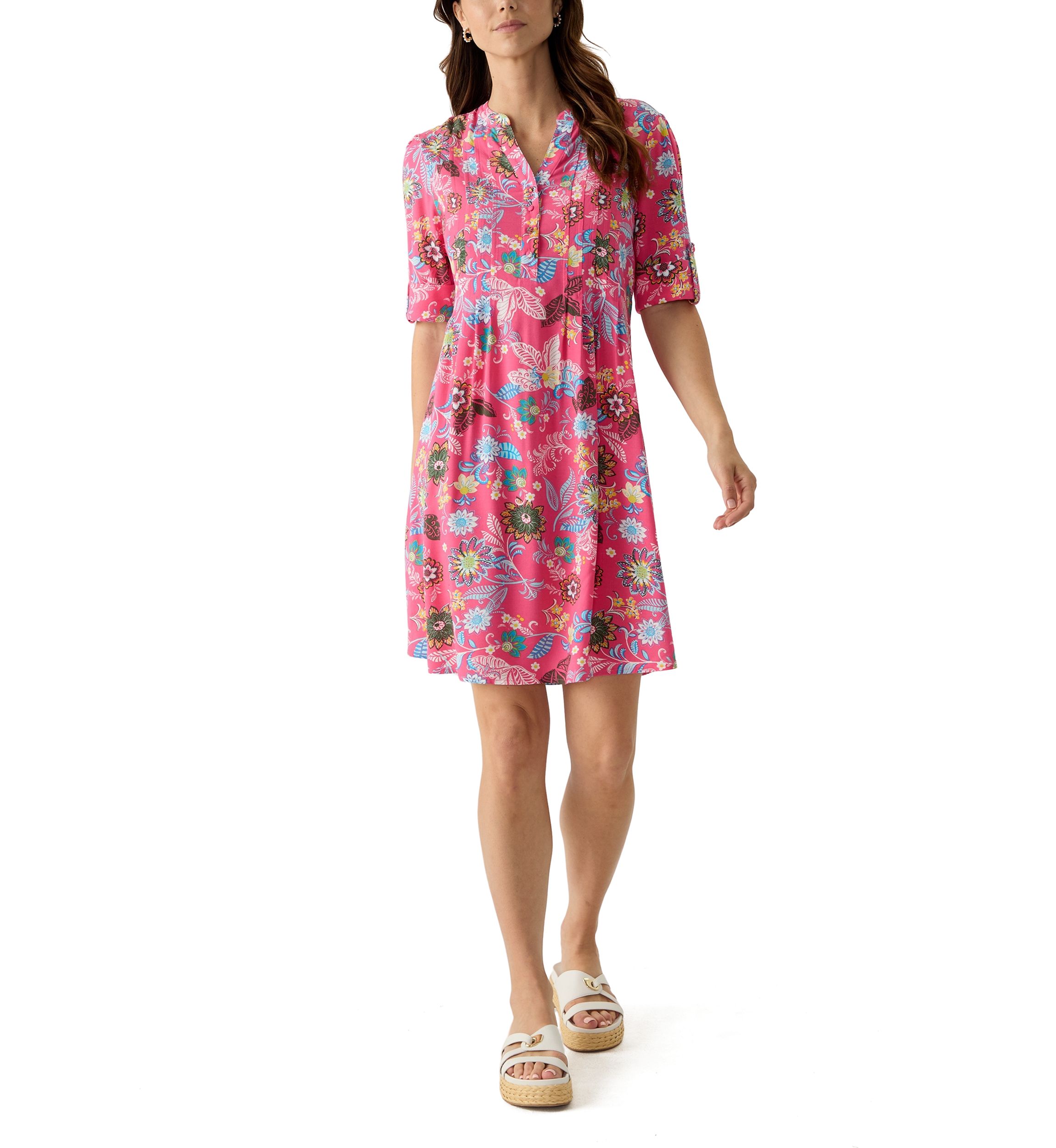 Womens Woven Printed Henley Dress