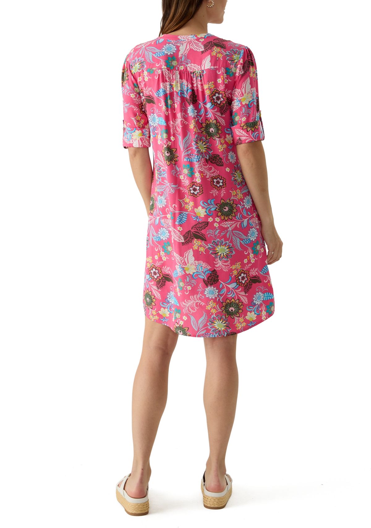 Womens Woven Printed Henley Dress