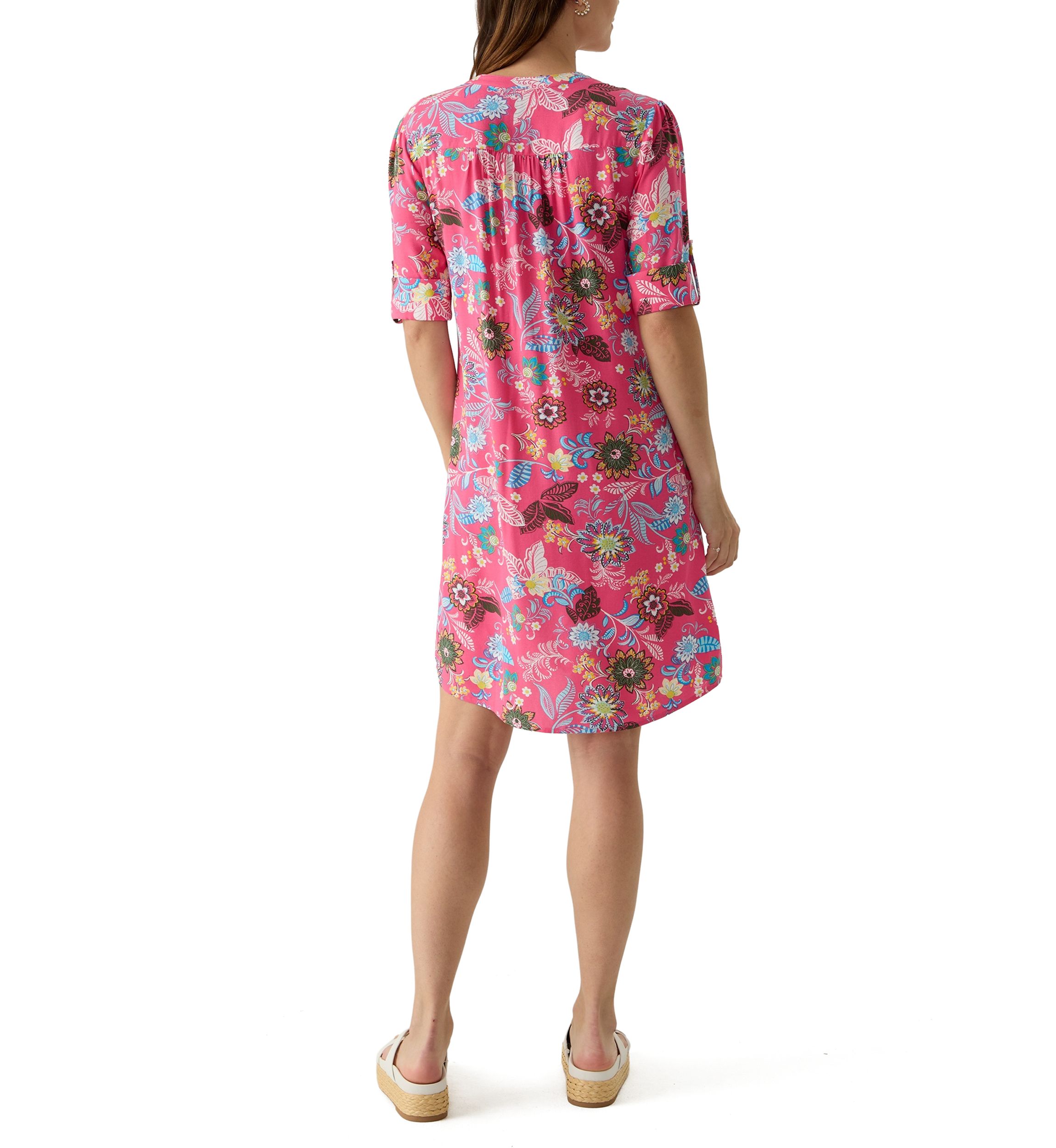 Womens Woven Printed Henley Dress