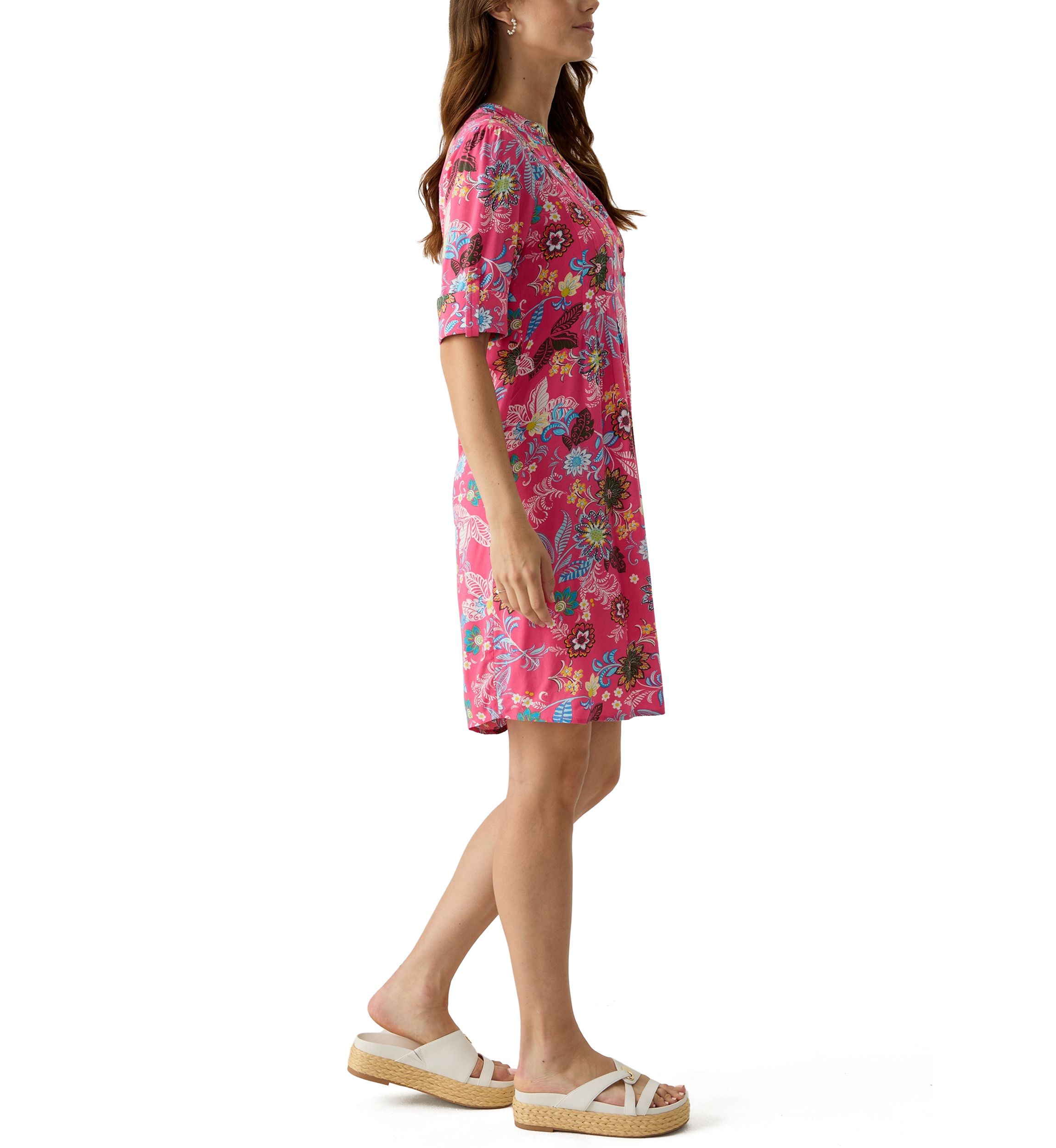 Womens Woven Printed Henley Dress