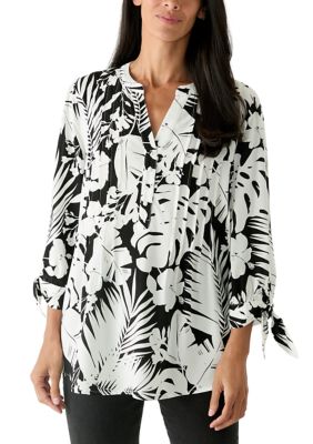 Kim Rogers Women's 3/4 Tie Sleeve Print Henley Top, XXL
