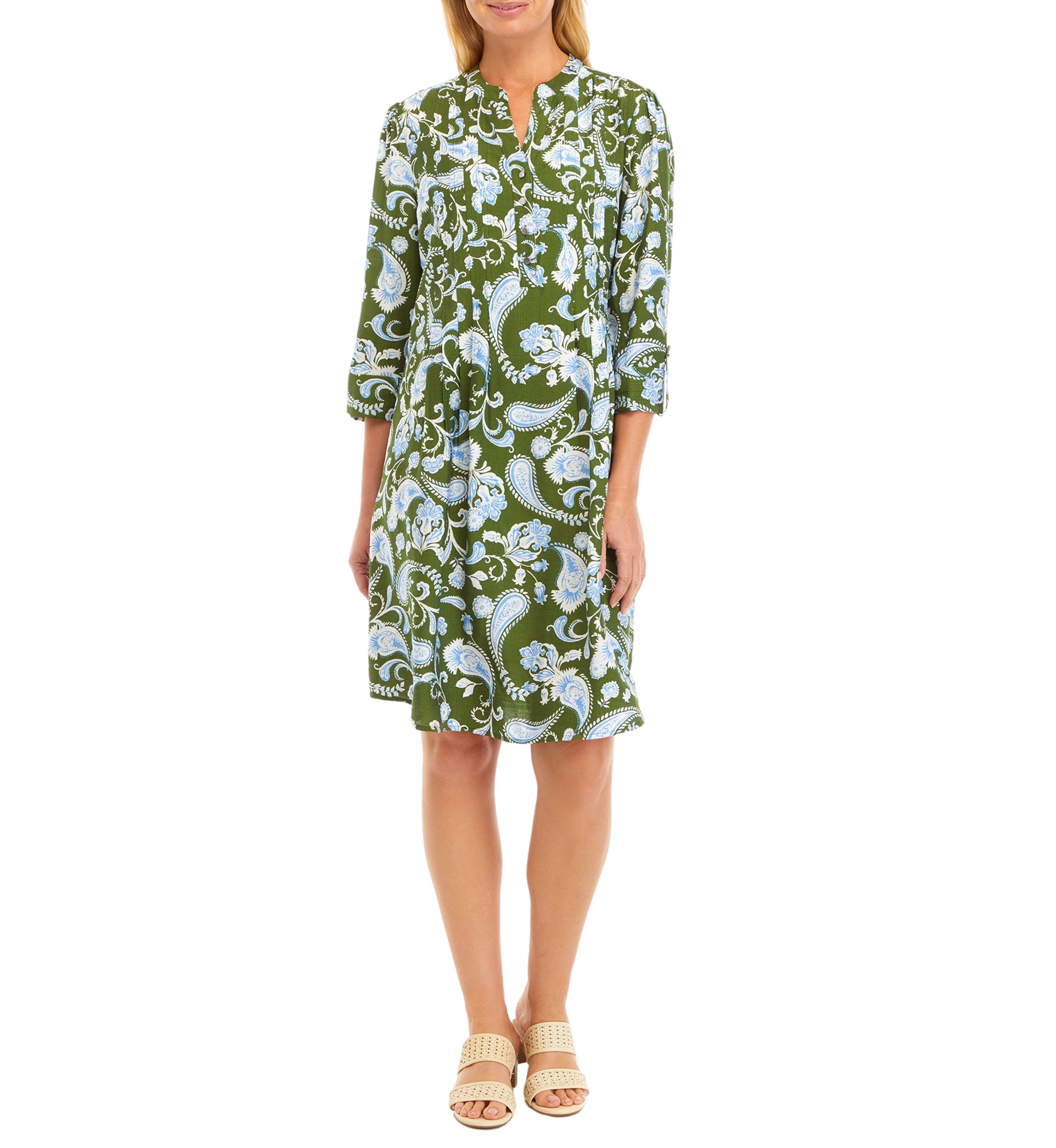 Womens 3/4 Sleeve Floral Henley Dress