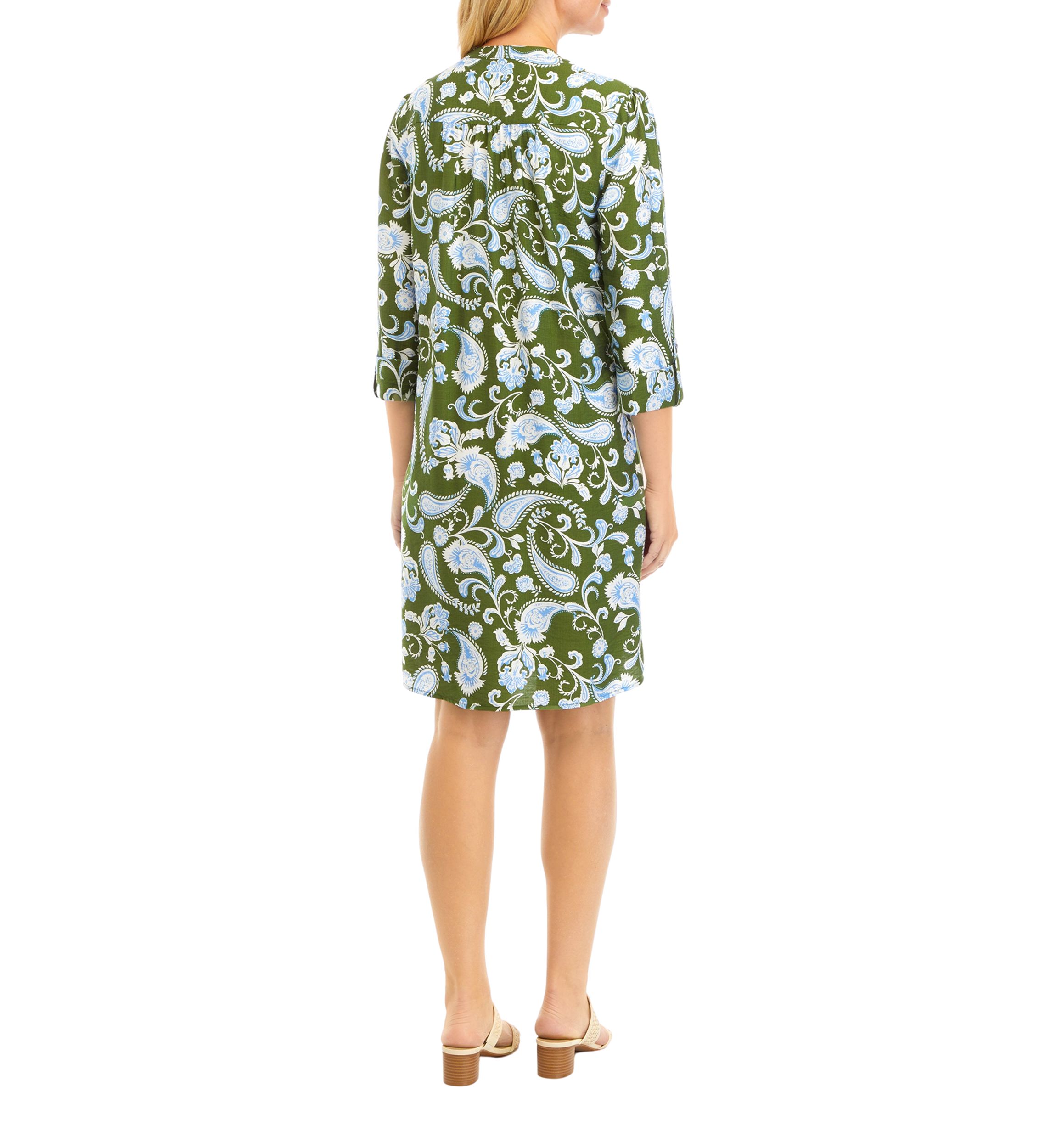 Womens 3/4 Sleeve Floral Henley Dress